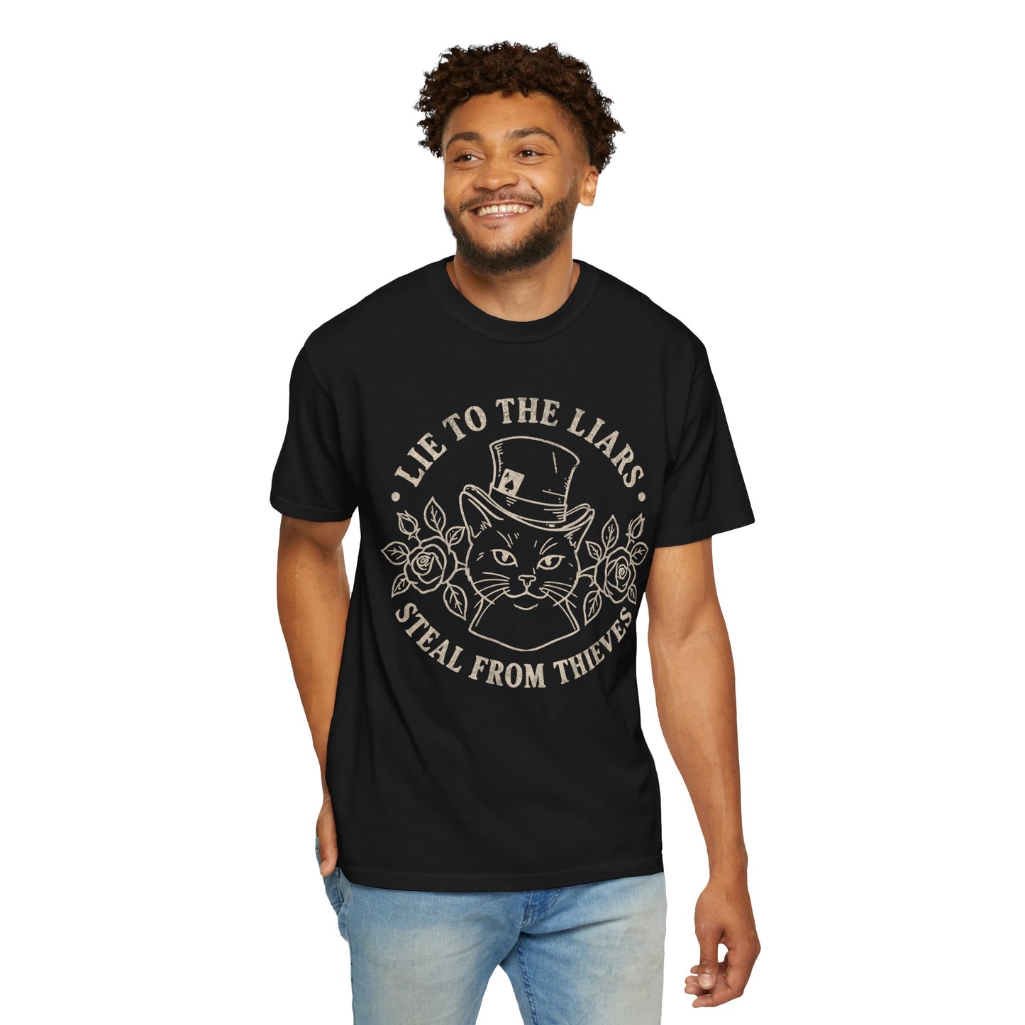 Lie to the Liars Steal from Thieves Cat Vintage Retro Graphic Tee