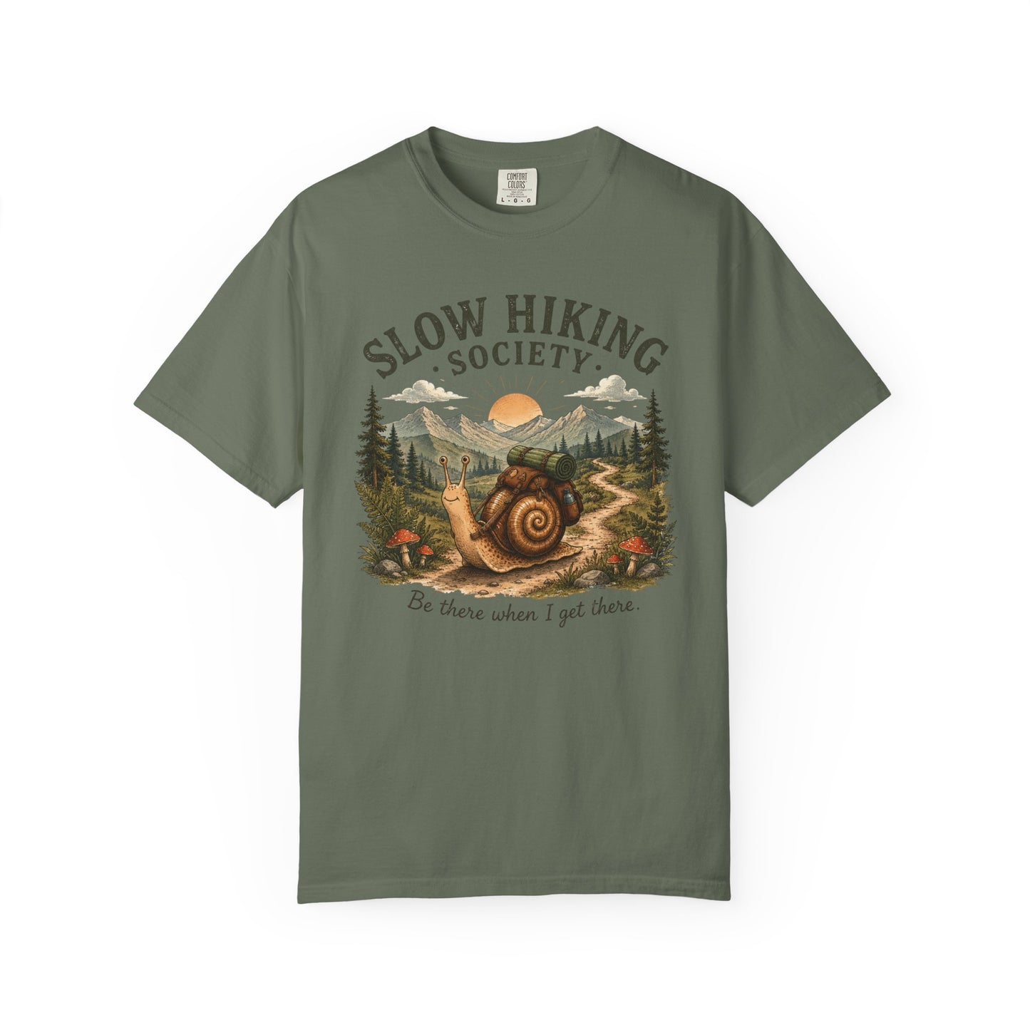 Slow Hiking Society T-Shirt, Retro Snail Vintage Be There When I Get There Nature Tee