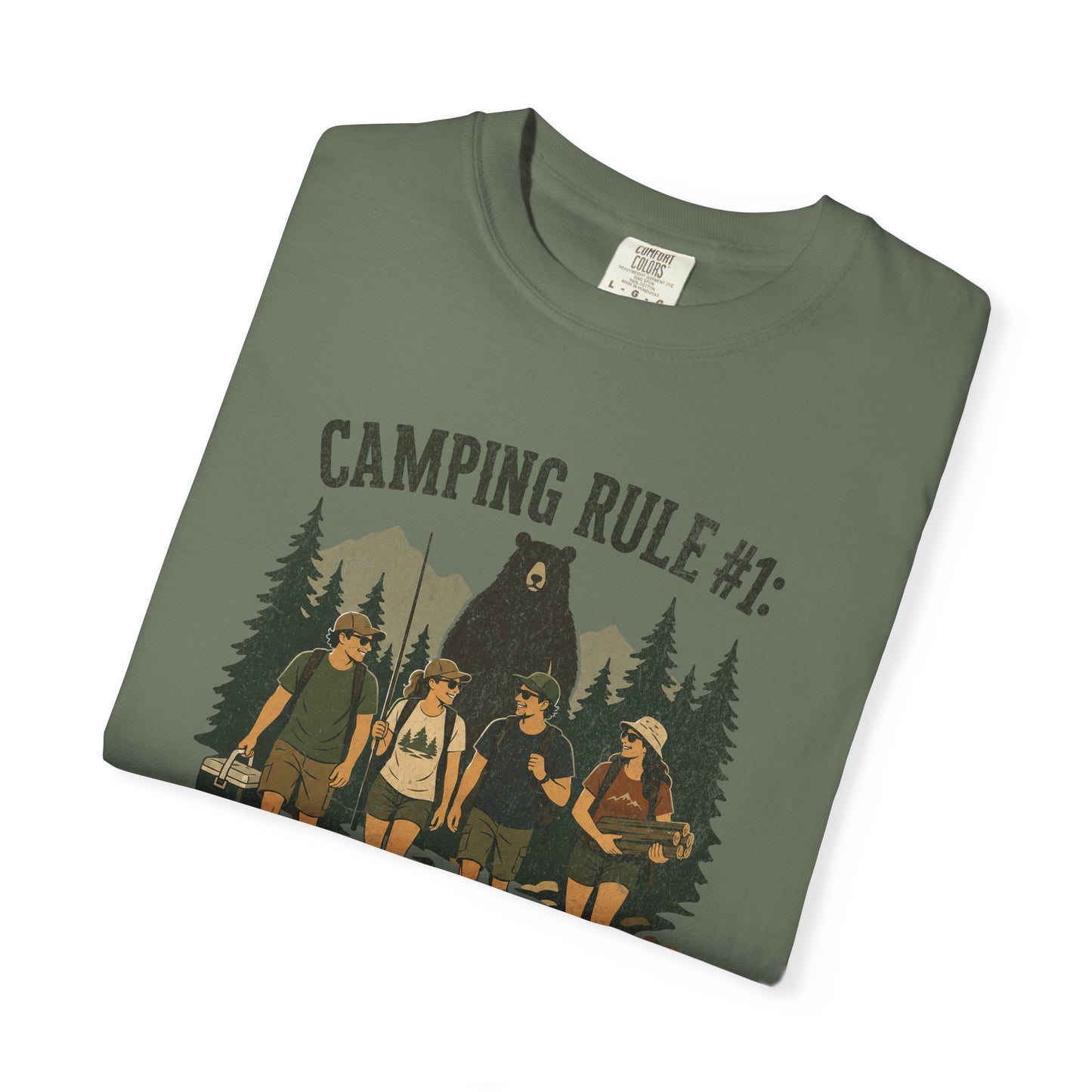 Camping Rule T-Shirt — “Always Camp with Slower Runners” Vintage Outdoor Tee