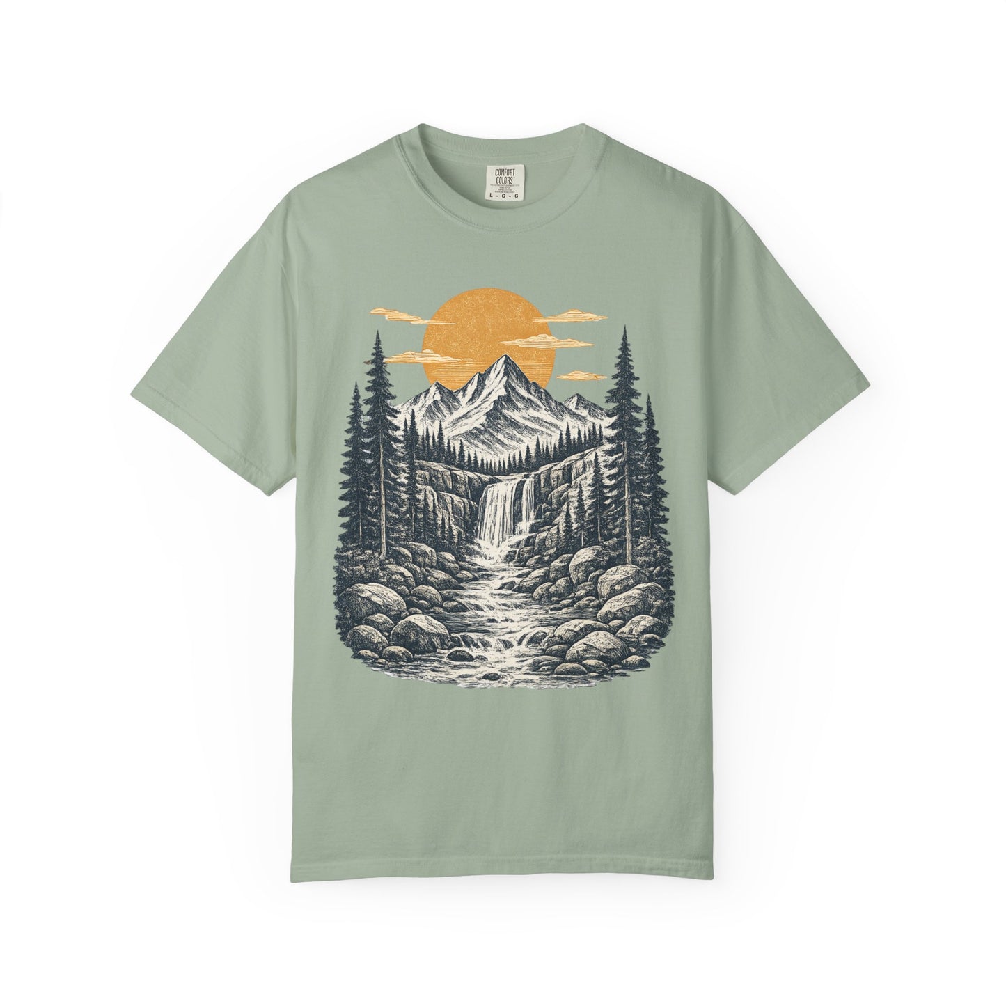 Mountain Sunset T-Shirt — Scenic Wilderness River Graphic Tee