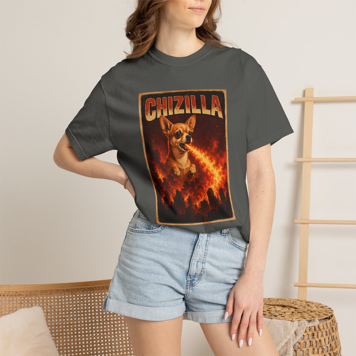 Chizilla Chihuahua T-Shirt — Godzilla Parody Fire-Breathing Dog Tee