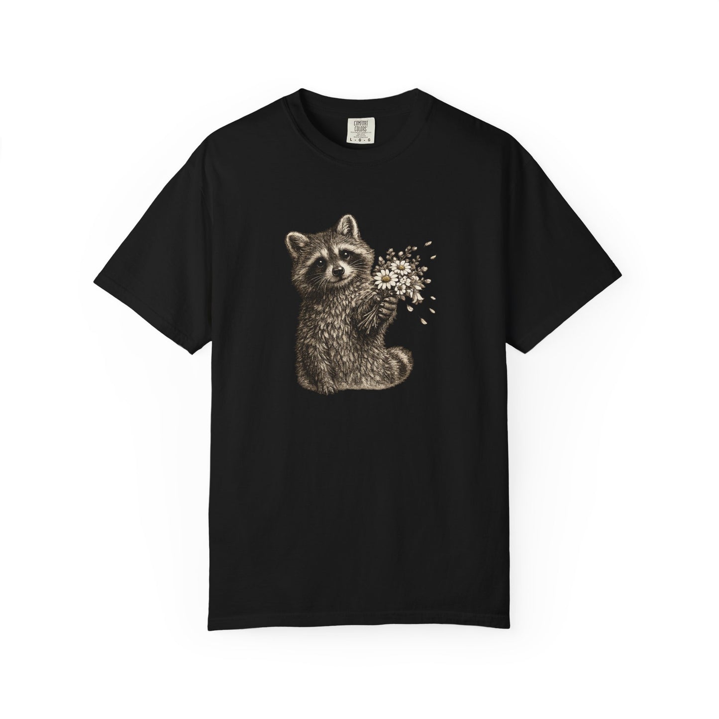 Raccoon with Wildflower Bouquet T-Shirt — Cute Animal Gift Tee