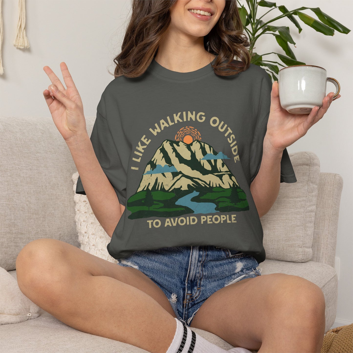 I Like Walking Outside to Avoid People Funny Hiking Introvert Nature Graphic T-Shirt