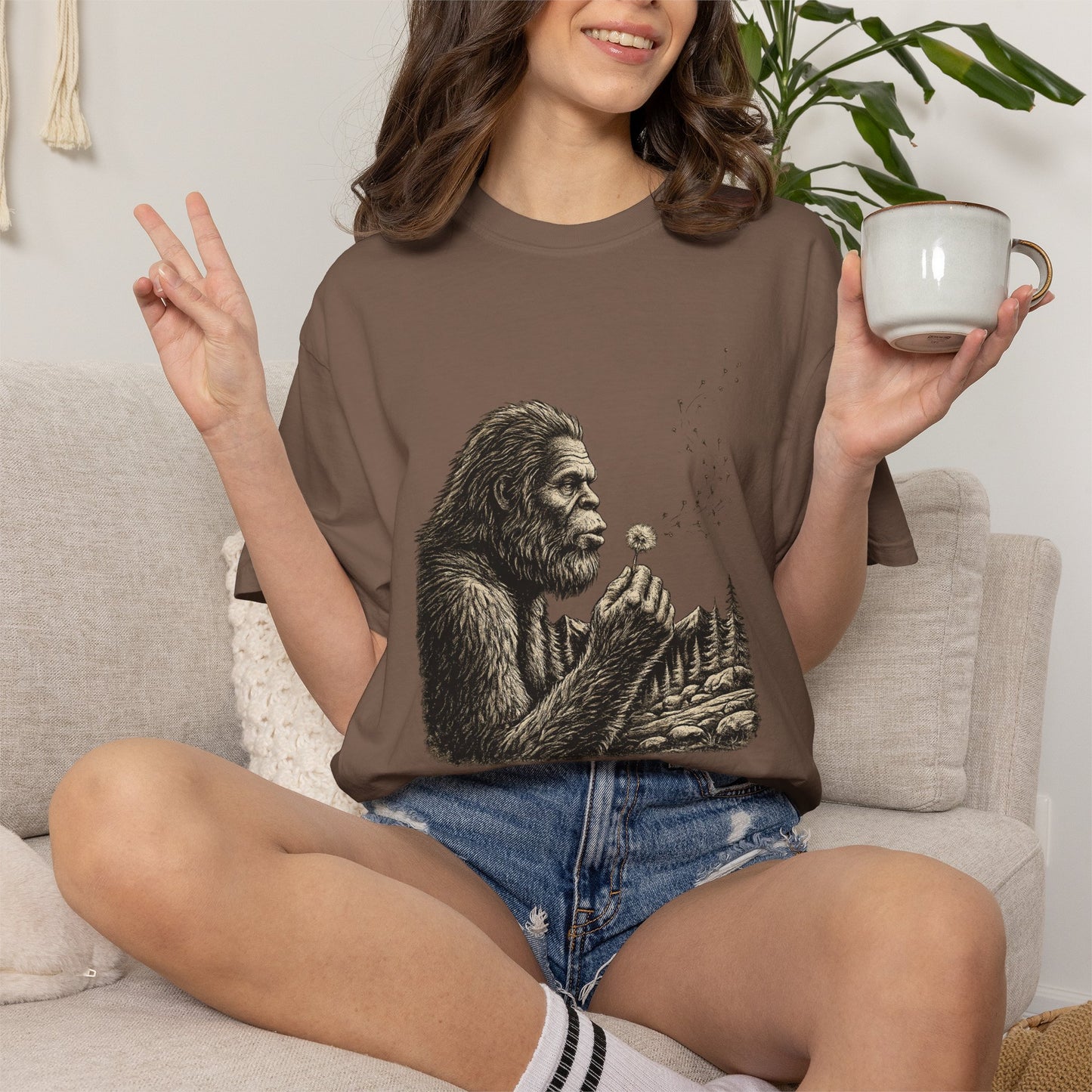 Peaceful Sasquatch Making a Wish Dandelion Vintage T-Shirt