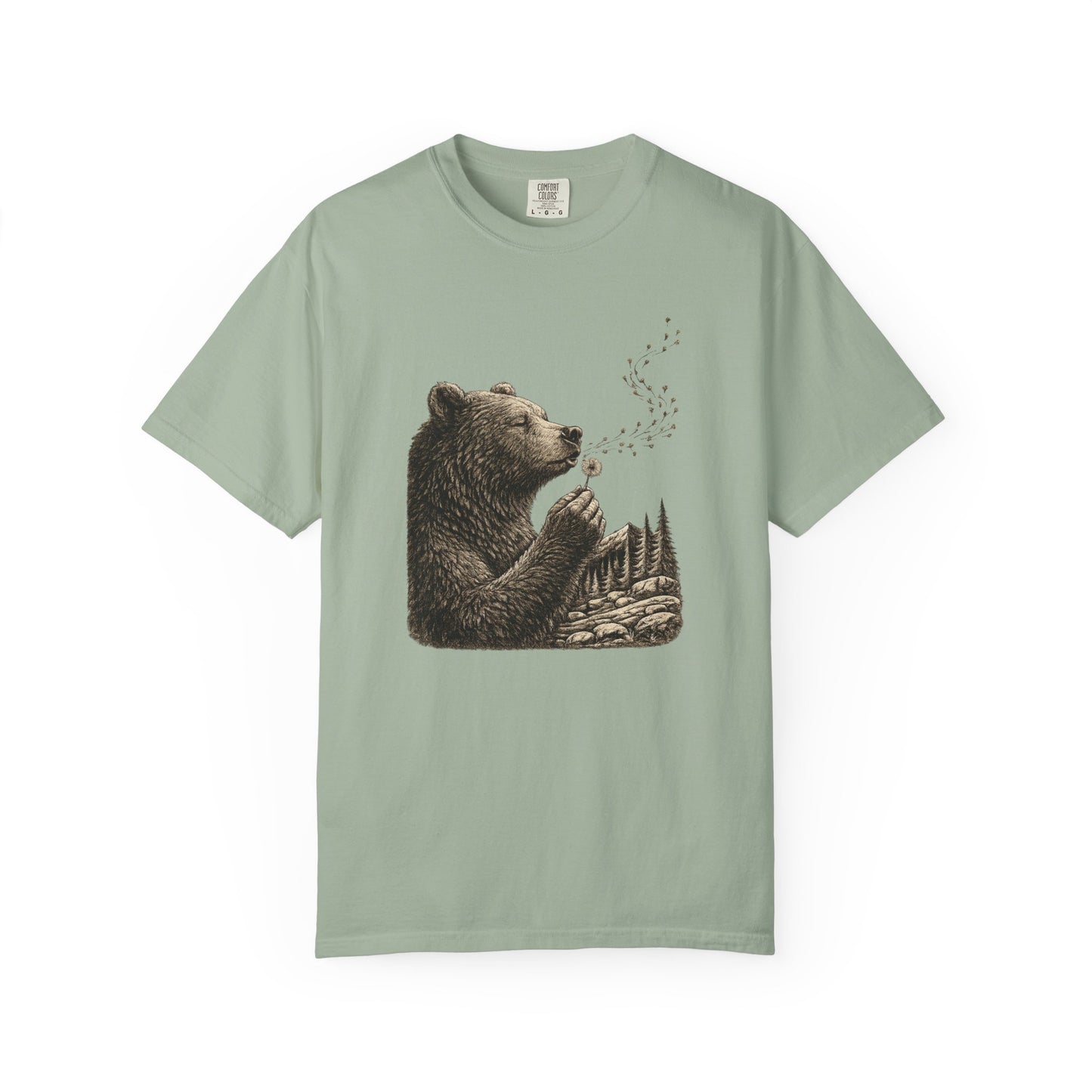 Bear Blowing Dandelion T-Shirt — Outdoor Enthusiast Woodland Nature Graphic Tee