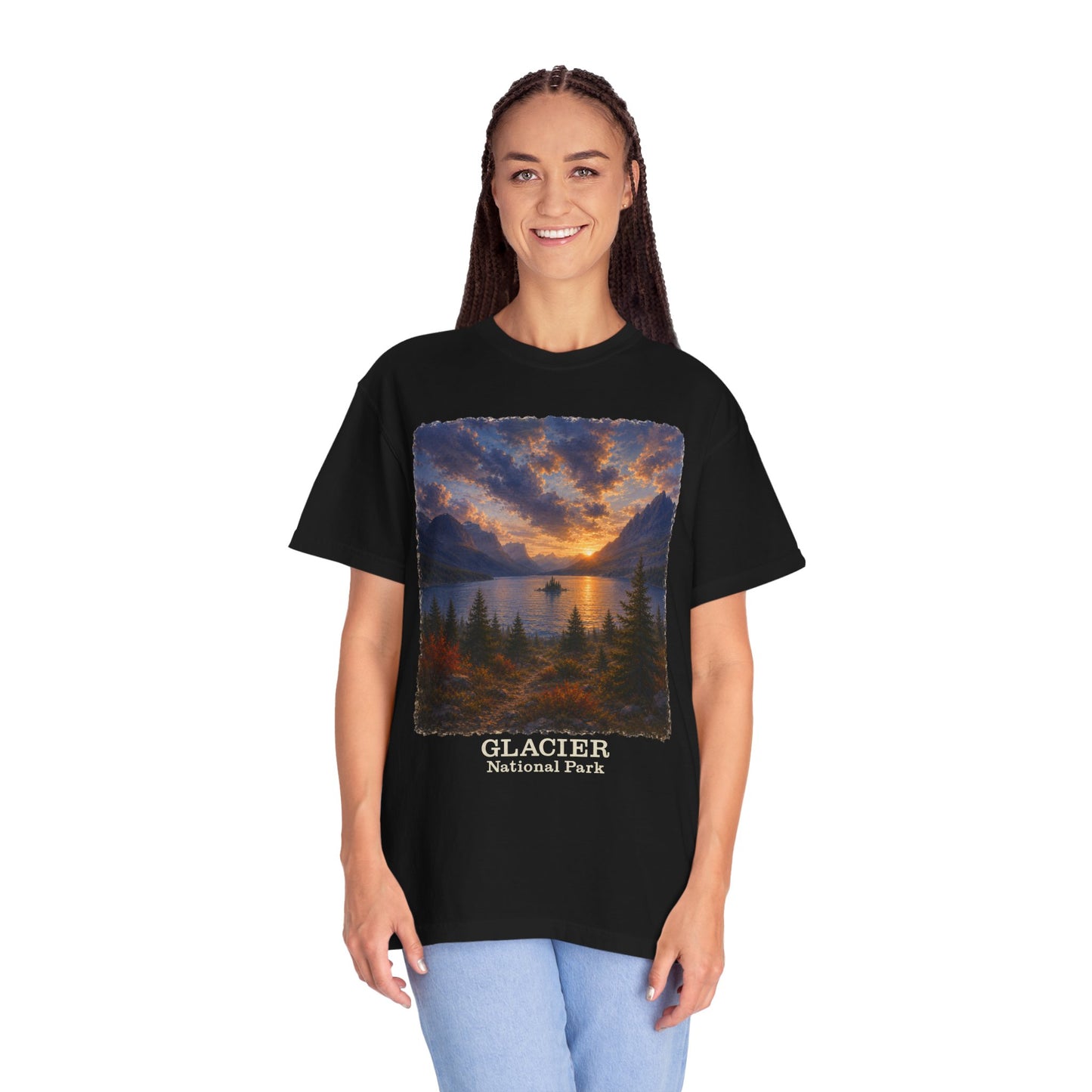 Glacier National Park Vintage Montana Landscape Sunset Scenic Wild Goose Island T-Shirt