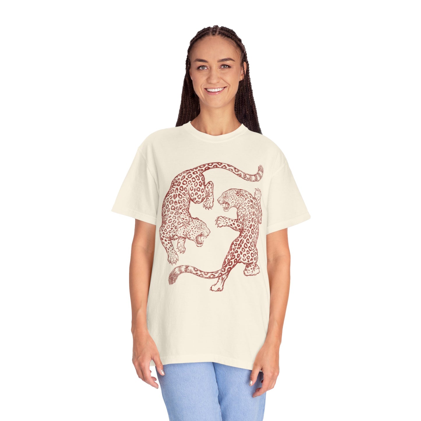 Circling Fighting Retro Distressed Leopards Graphic T-Shirt