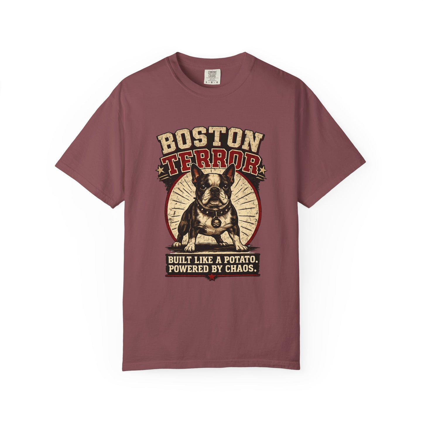 Boston TERROR Retro Boston Terrier T-Shirt — Built Like a Potato, Powered by Chaos