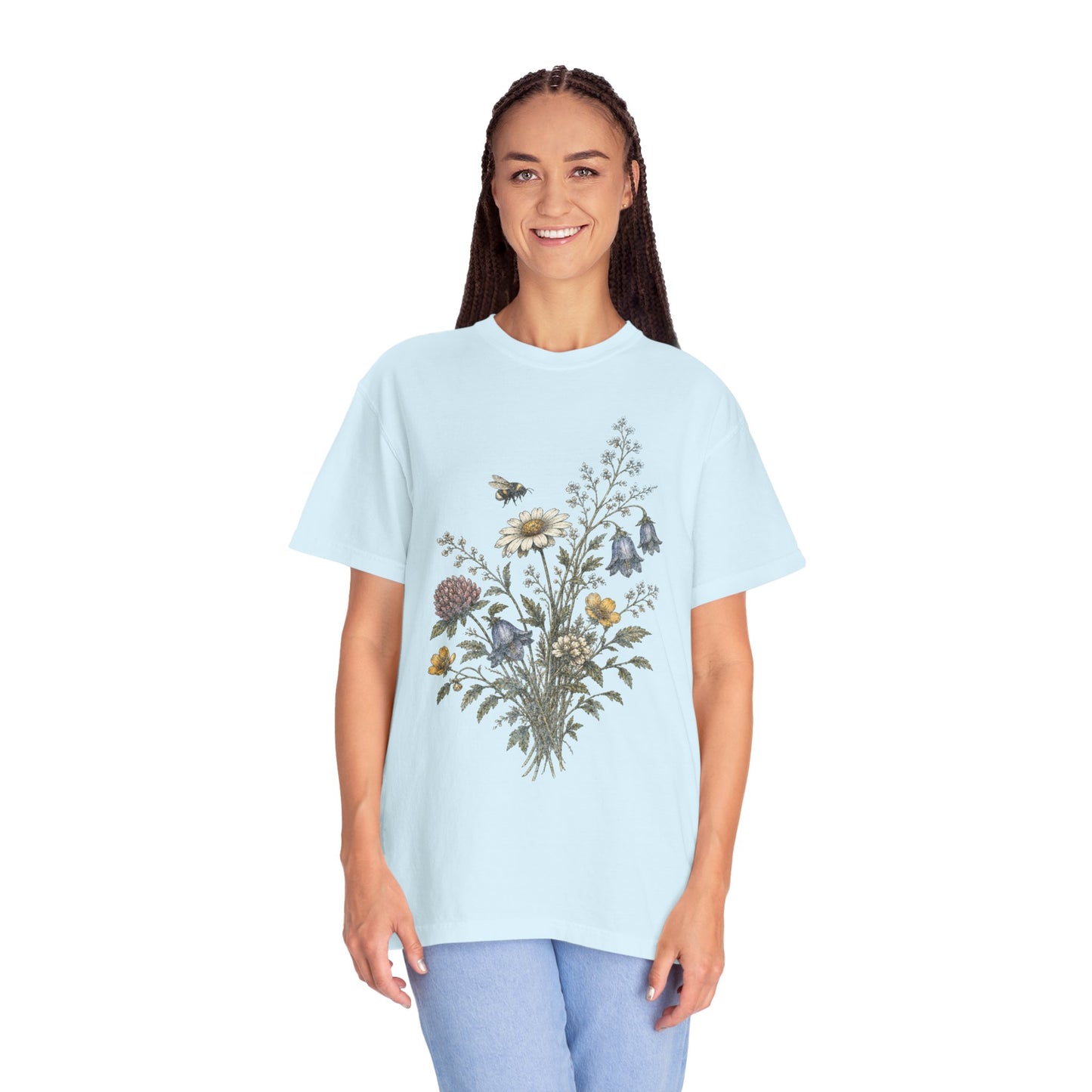 Vintage Wildflower Bouquet and Bumblebee Botanical TShirt