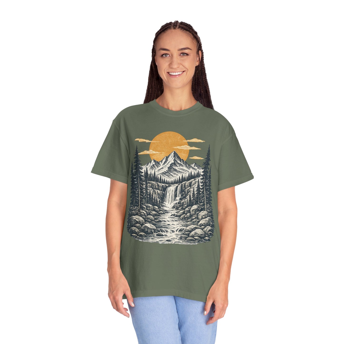 Mountain Sunset T-Shirt — Scenic Wilderness River Graphic Tee