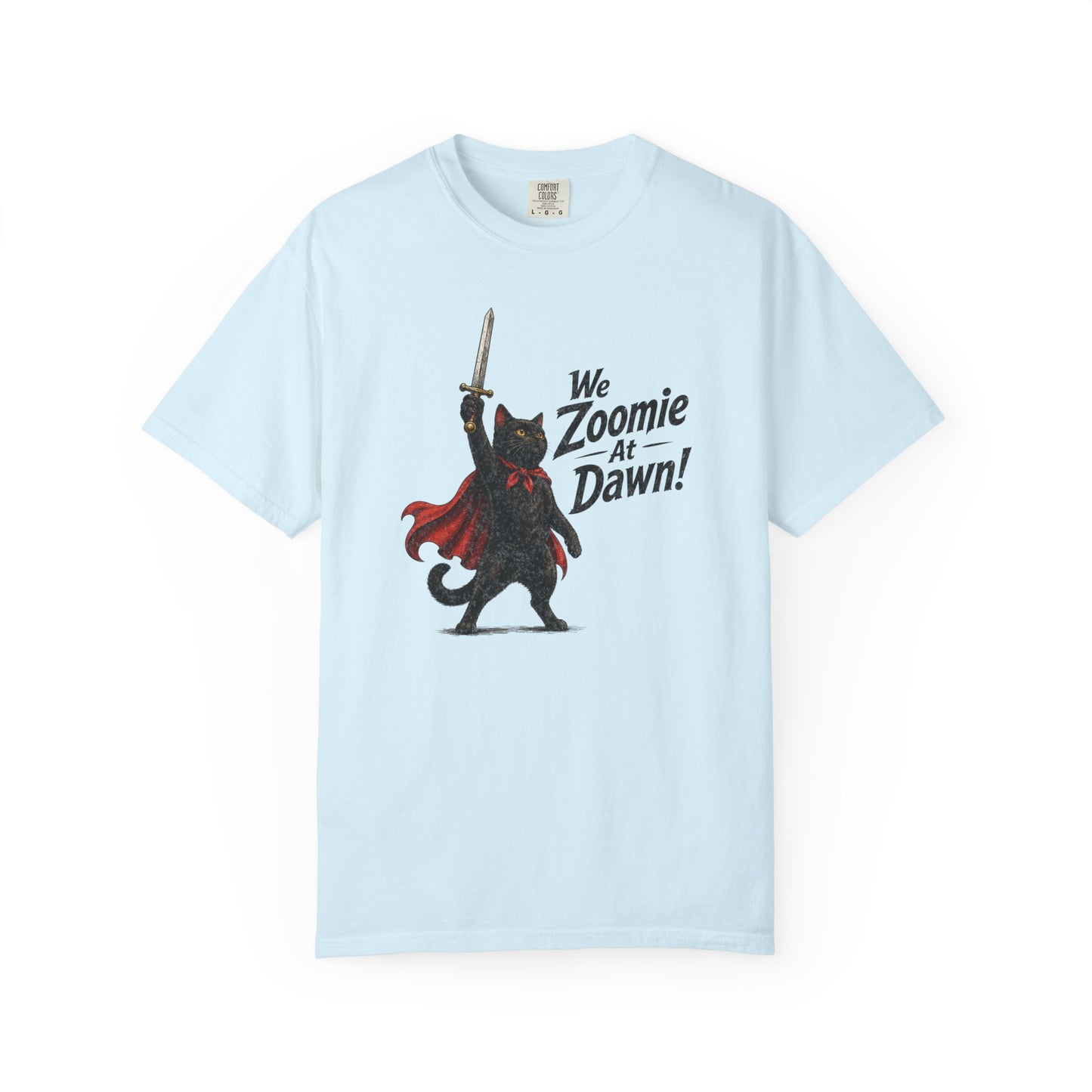 We Zoomie at Dawn Cat T-Shirt | Funny Black Cat Knight Graphic Tee | Comfort Colors Shirt