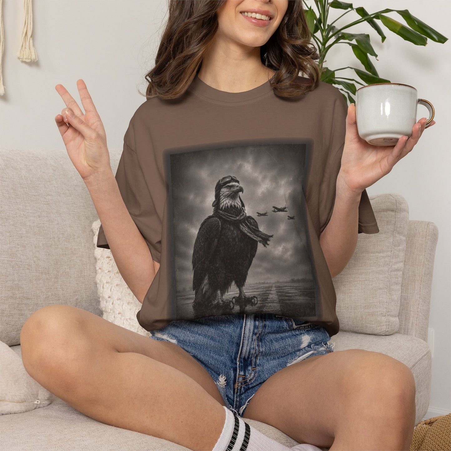 Vintage Distressed Eagle Aviator T-Shirt | WWII-Inspired Pilot Eagle Graphic Tee | Unisex Comfort Colors Shirt