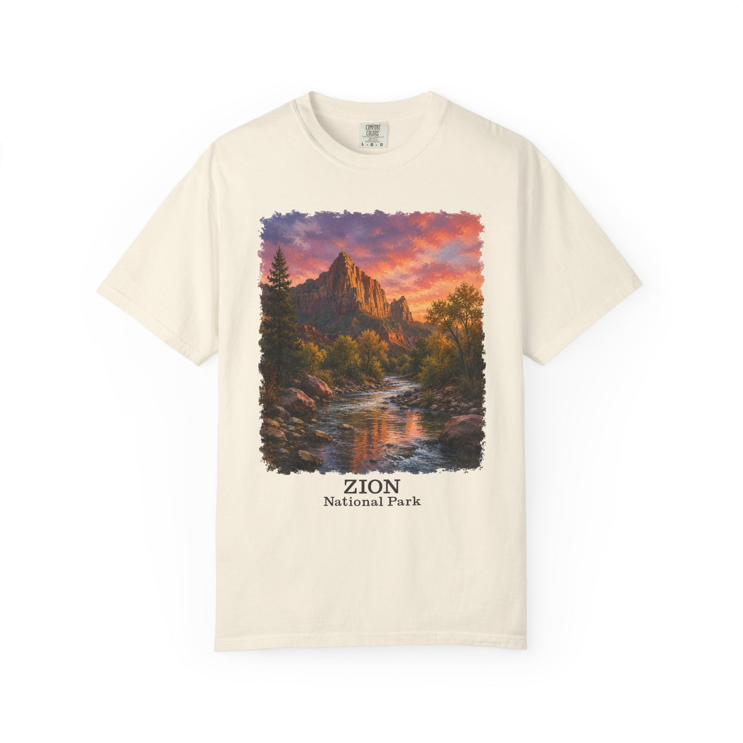 Zion National Park Scenic T-Shirt — Sunset Mountain River The Watchman Graphic Tee