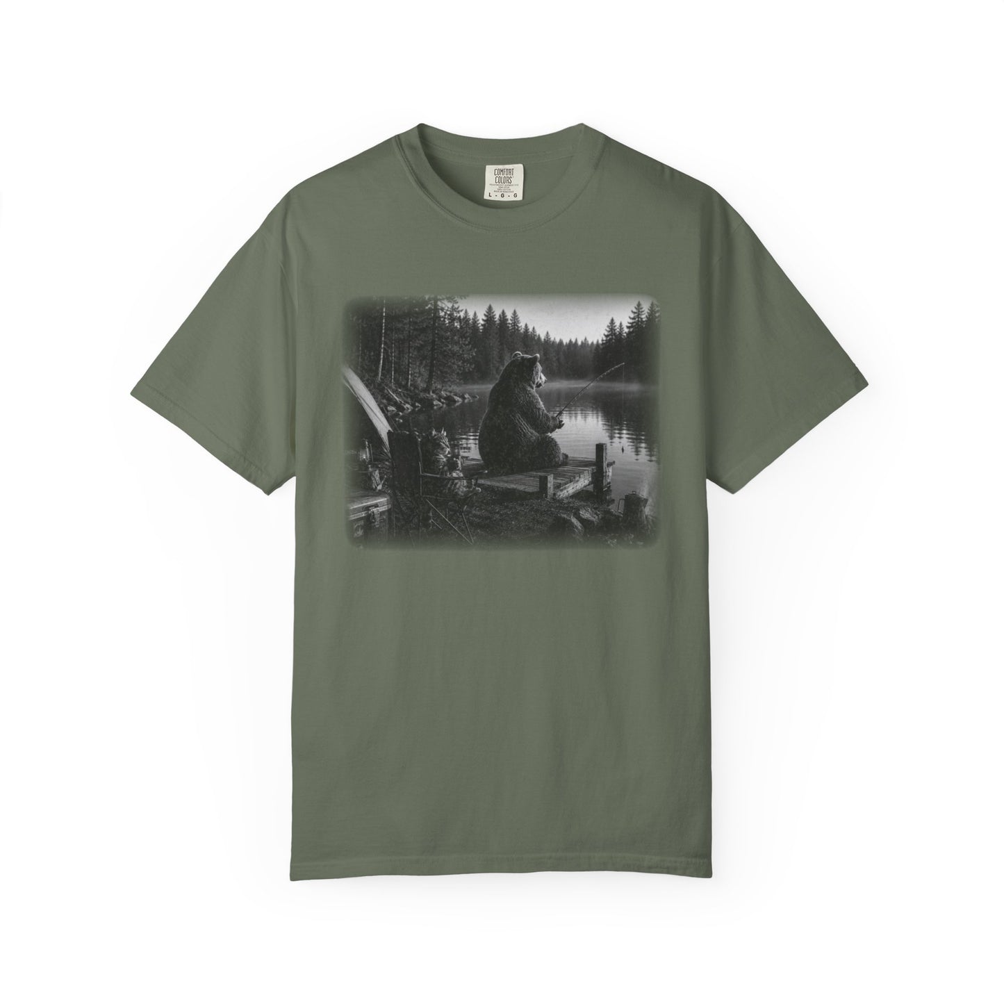 Bear and Cat Camping Shirt | Cozy Lake Fishing Graphic Tee