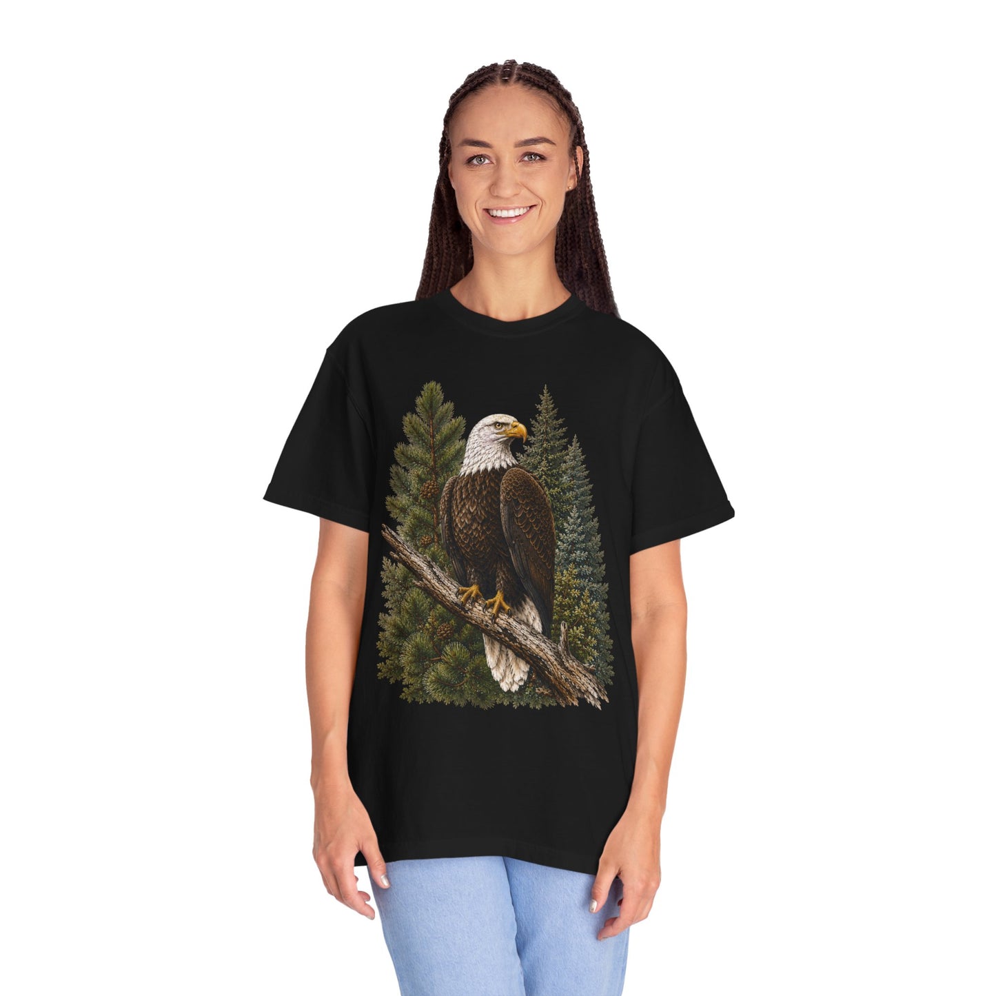 Majestic Bald Eagle Wildlife on Pine Branch Nature Art T-Shirt