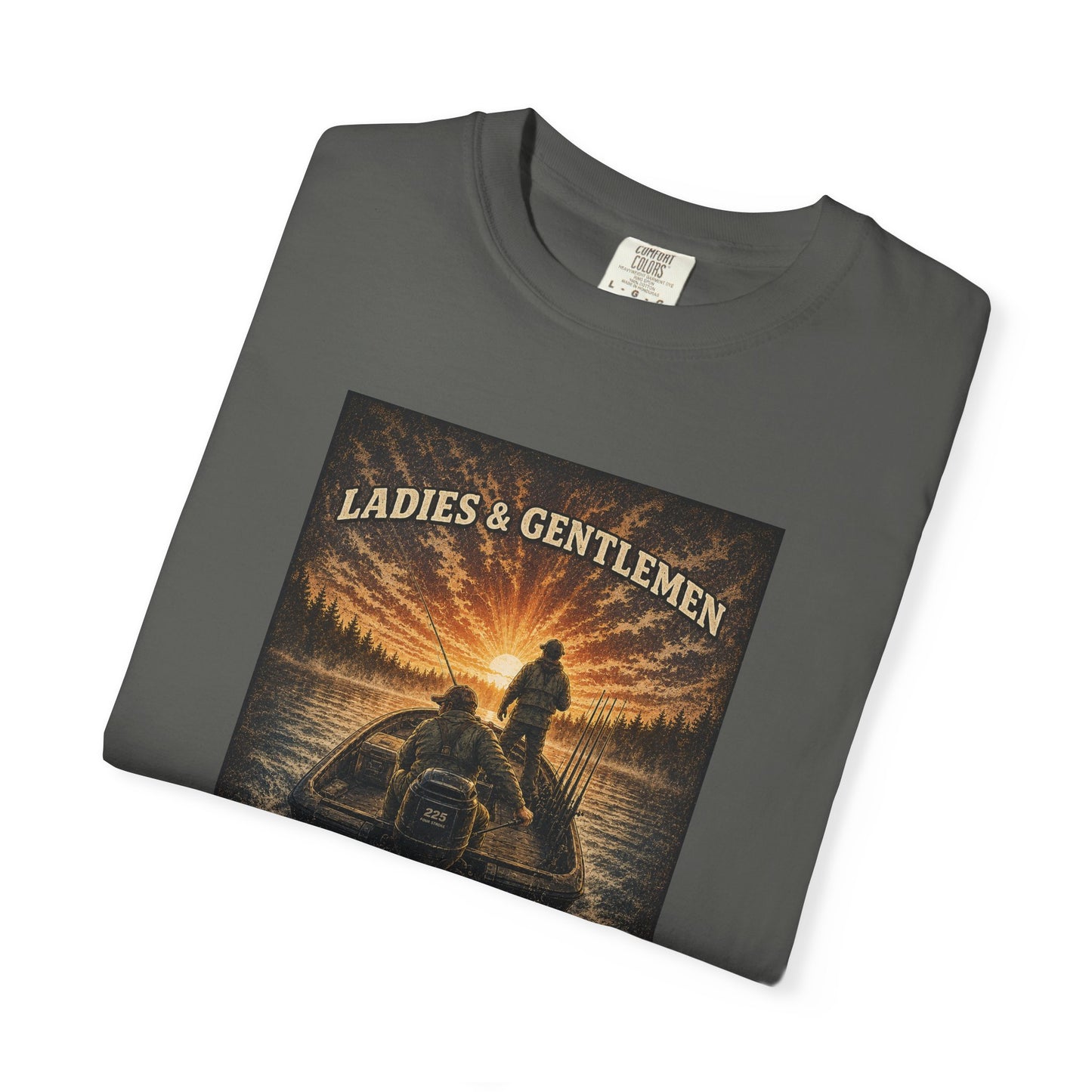 Fishing T-Shirt — "Ladies and Gentlemen, Start Your Engines" Retro Racing Boat Design