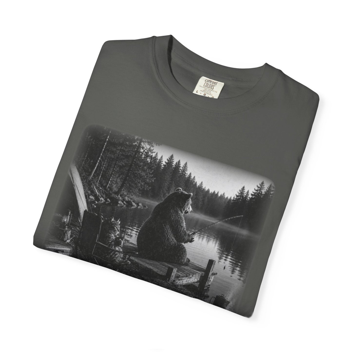 Bear and Cat Camping Shirt | Cozy Lake Fishing Graphic Tee