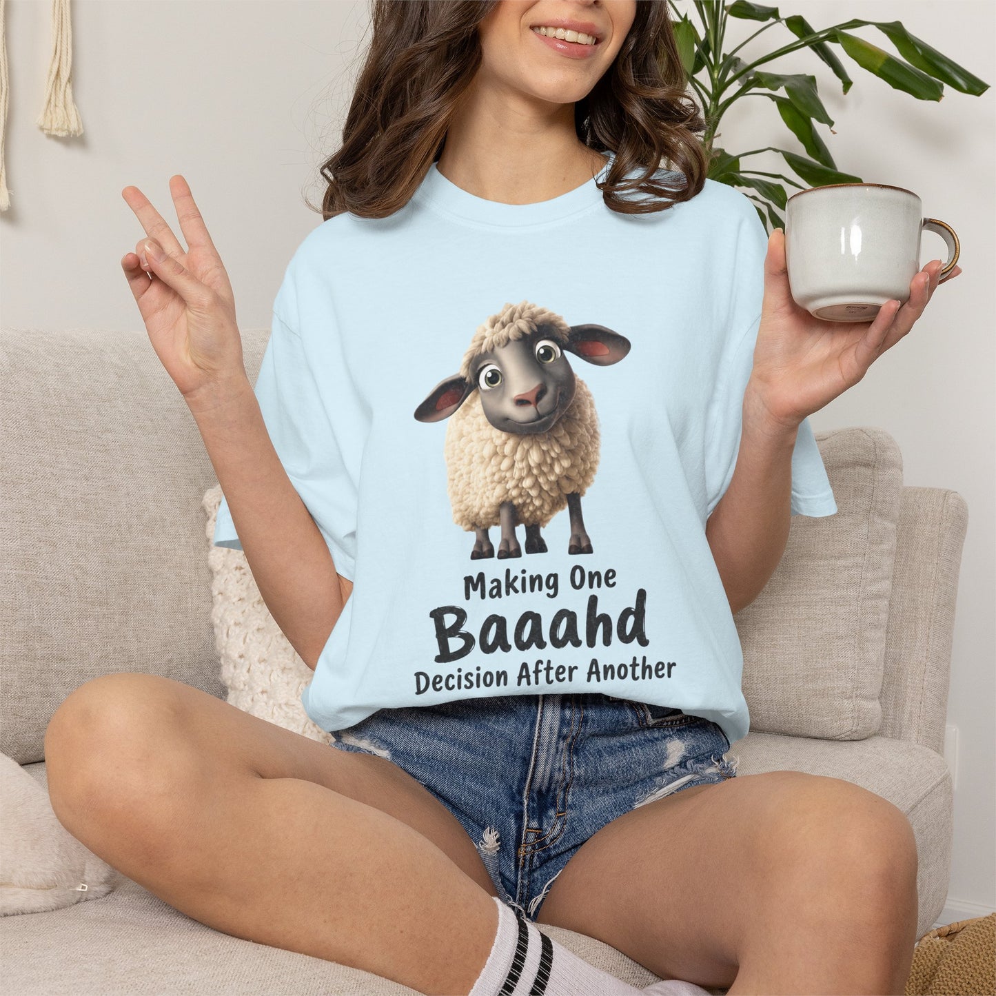Sheep Graphic T-Shirt — "Making One Baaahd Decision After Another" Cute Funny Tee