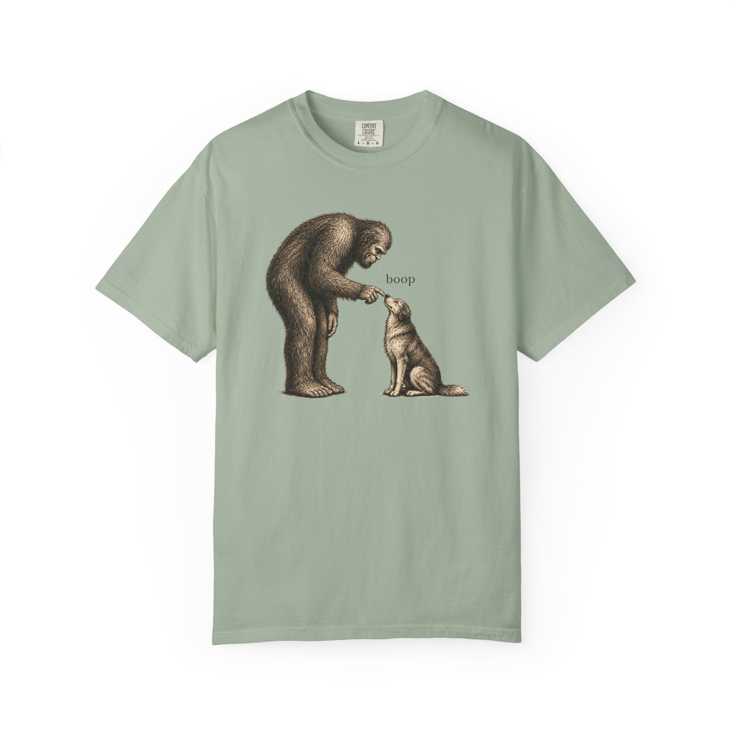 Bigfoot Booping Dog T-Shirt — Funny Sasquatch Tee for Dog Lovers