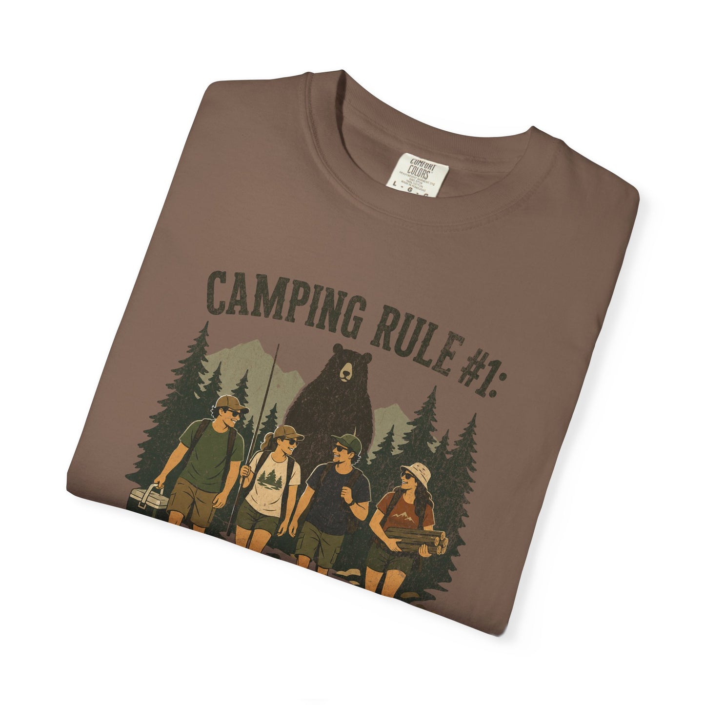 Camping Rule T-Shirt — “Always Camp with Slower Runners” Vintage Outdoor Tee