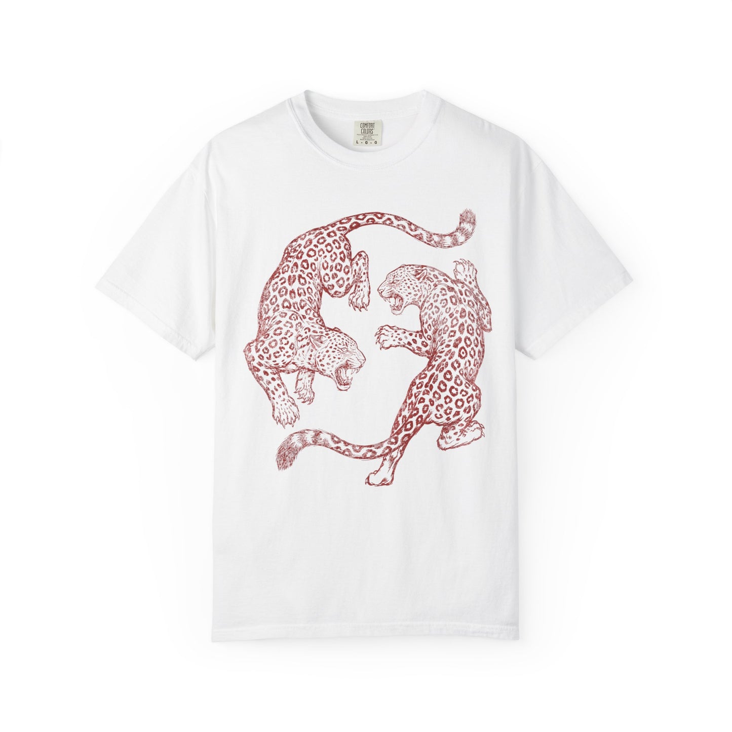 Circling Fighting Retro Distressed Leopards Graphic T-Shirt