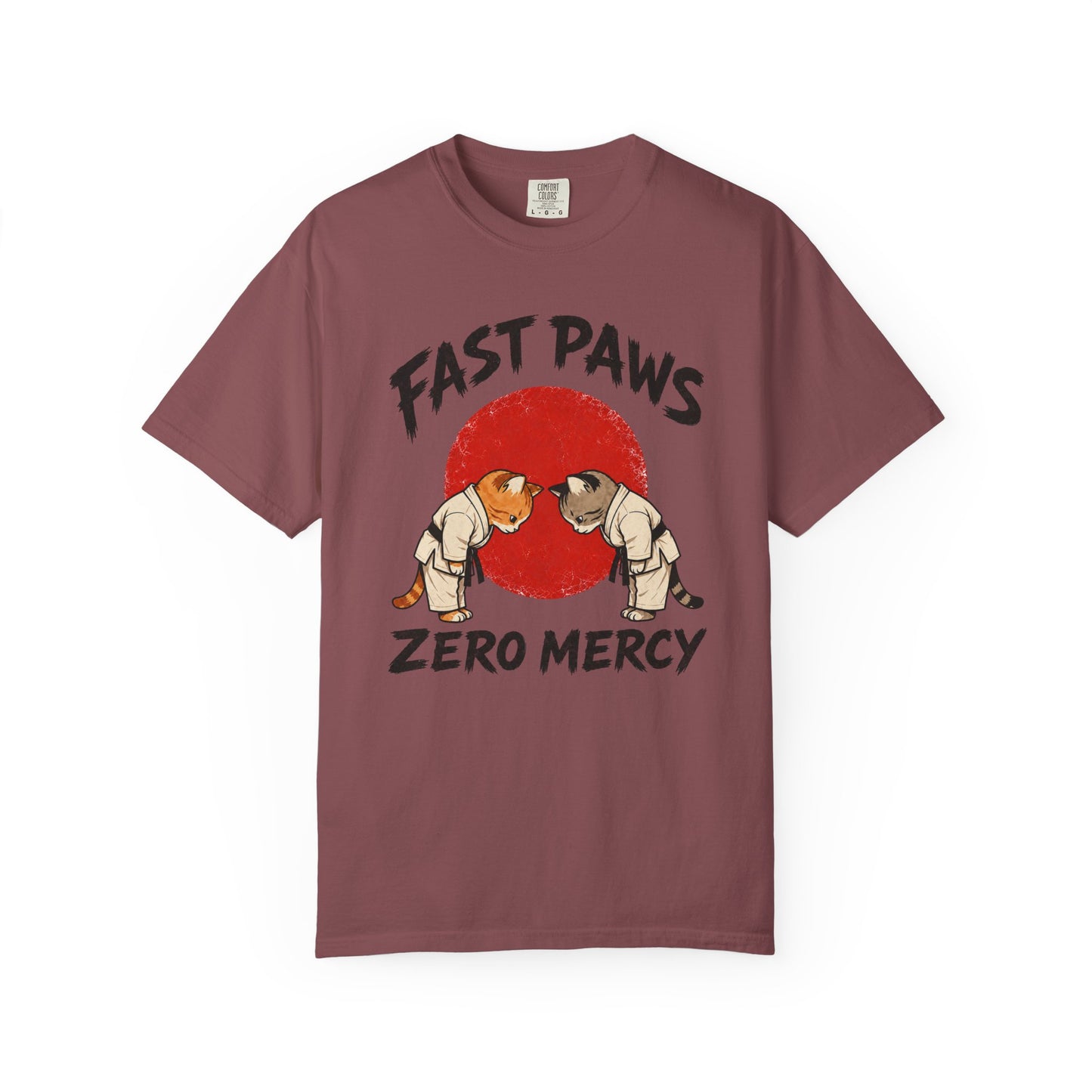 Fast Paws Zero Mercy T-Shirt | Funny Karate Cat Graphic Tee