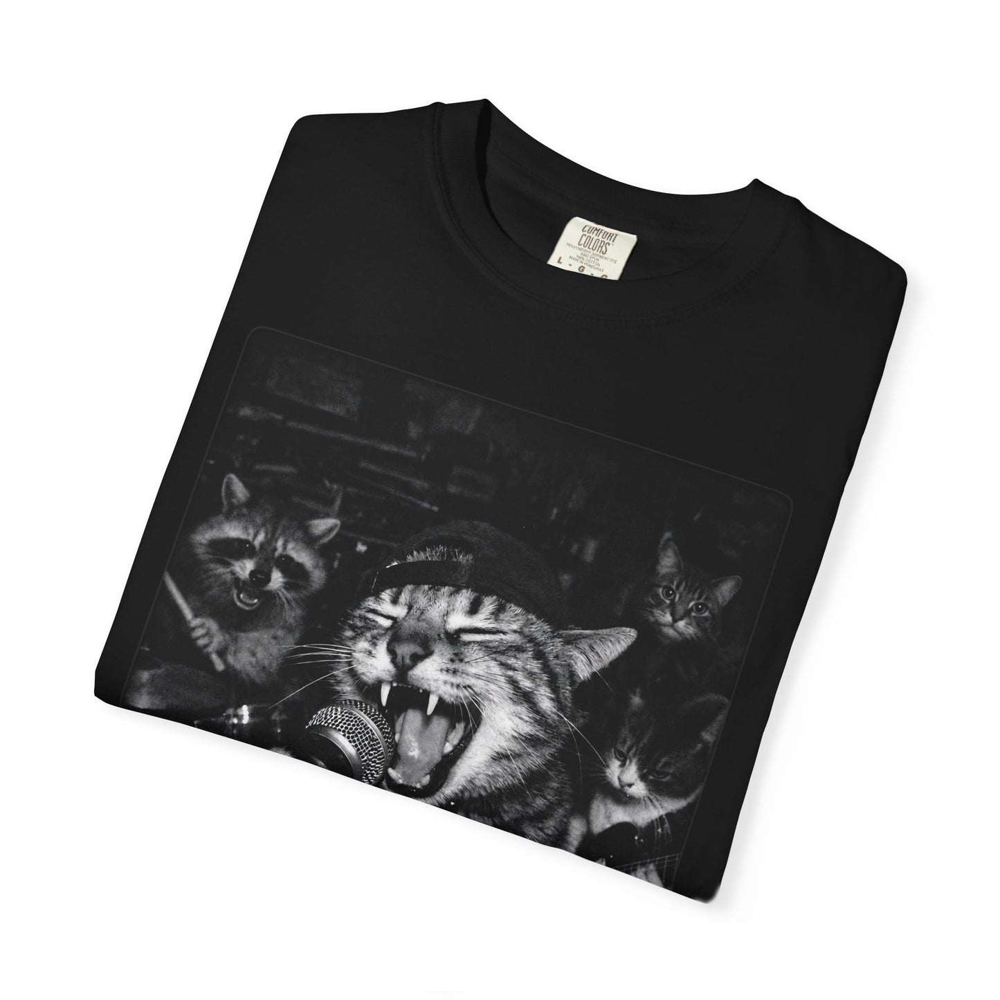 Garage Band Animals T-Shirt — 'Rocking Out' Cat & Squirrel Photorealistic Tee