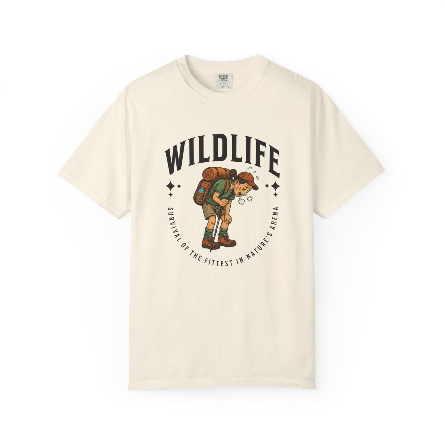 WILDLIFE Camp Shirt — "Survival of the Fittest in Nature's Arena" Funny Hiking Outdoors Tee
