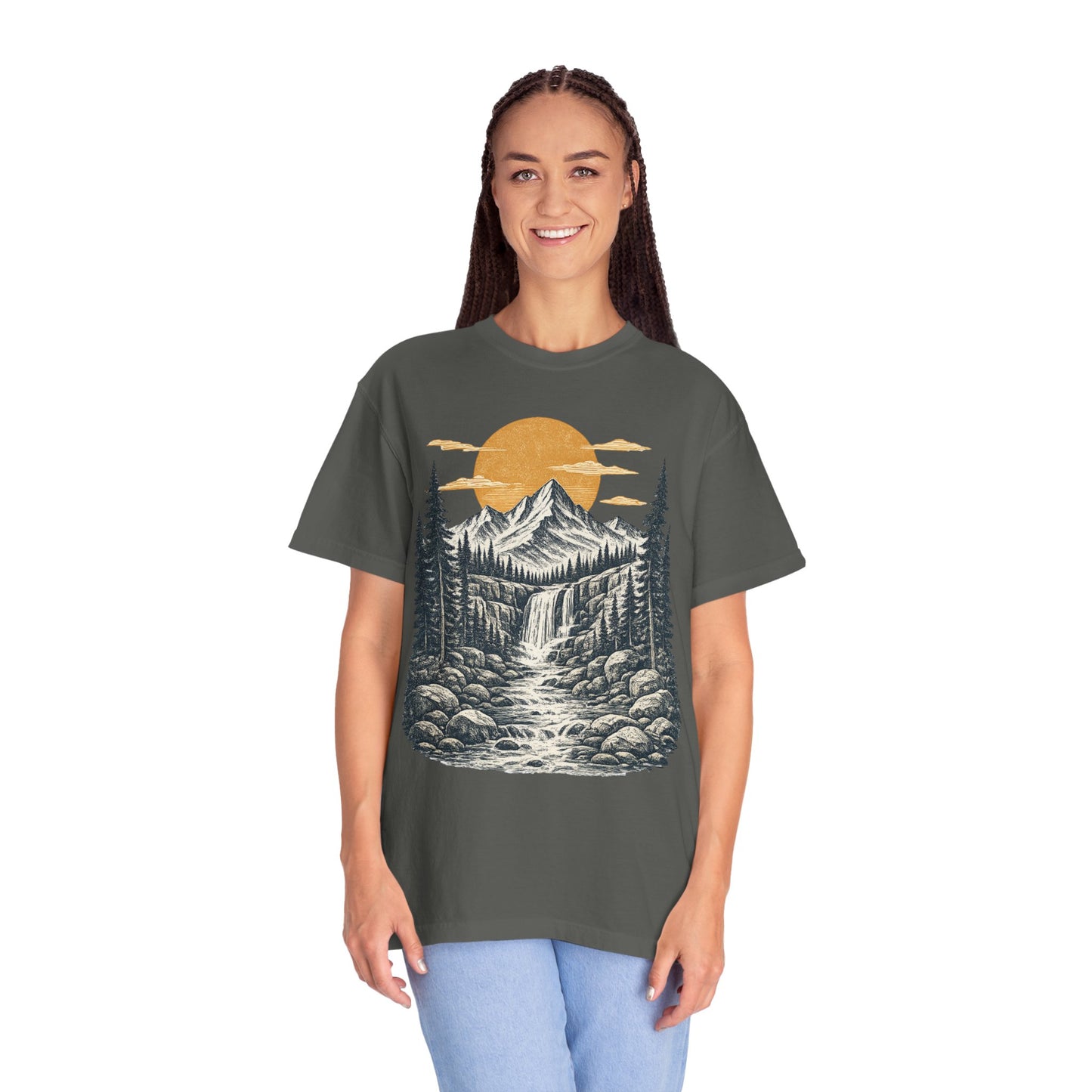 Mountain Sunset T-Shirt — Scenic Wilderness River Graphic Tee