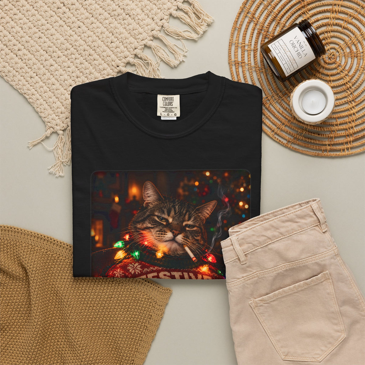 Festive as Fuck Christmas Cat Graphic T-Shirt