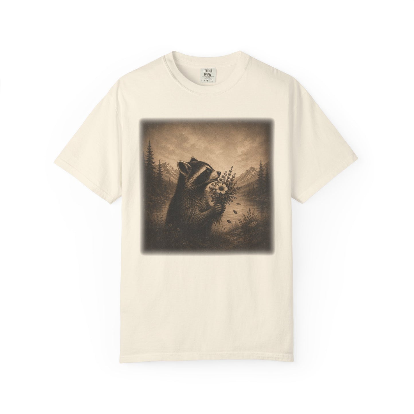 Raccoon With Wildflowers T-Shirt | Vintage Woodland Nature Graphic Tee