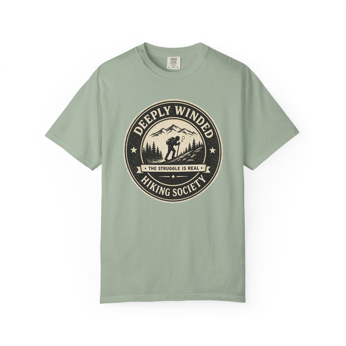 Deeply Winded Hiking Society T-Shirt — Playful Hiker Badge Design