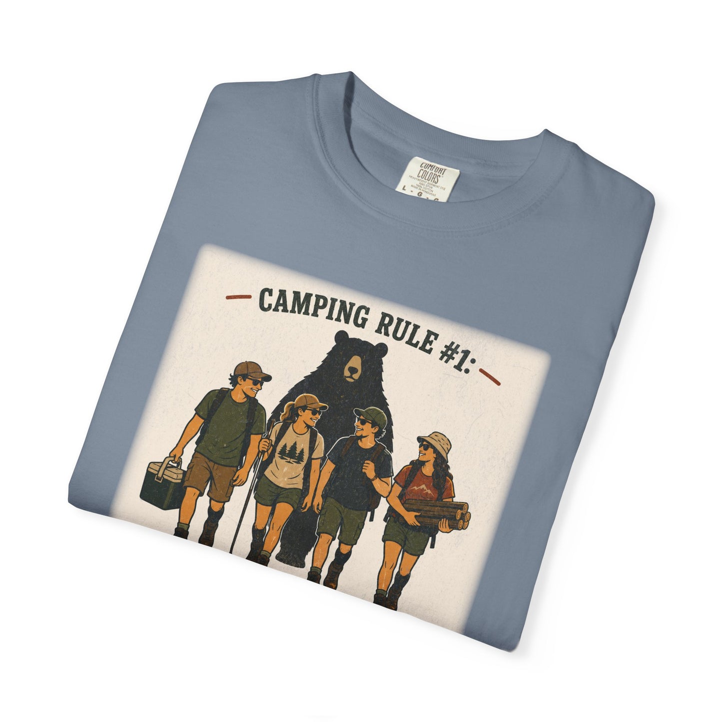 Camping Rule T-Shirt — “Always Camp with Slower Runners” Vintage Outdoor Tee
