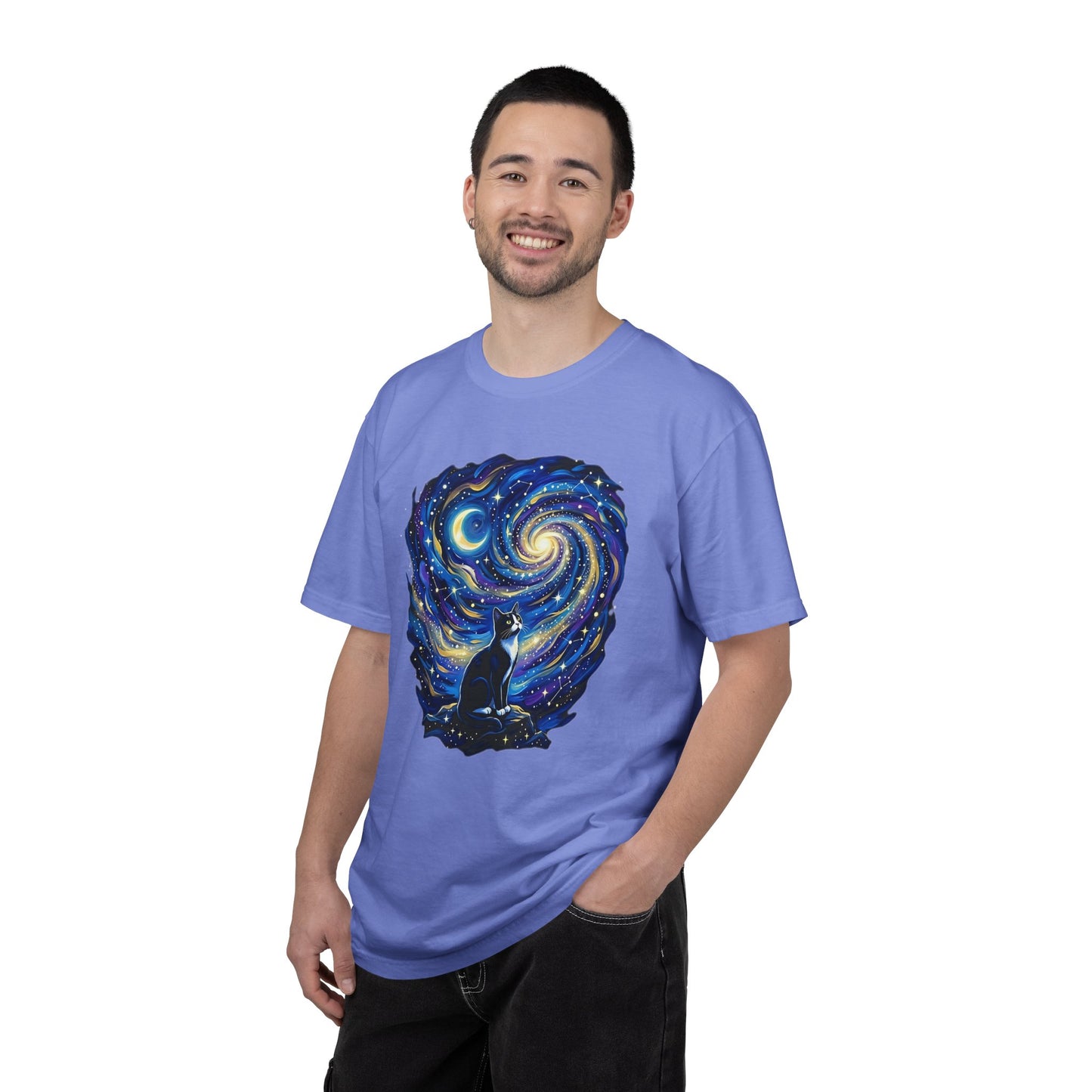 Purry Night Celestial Cat Shirt | Starry Night Cat Graphic T-Shirt