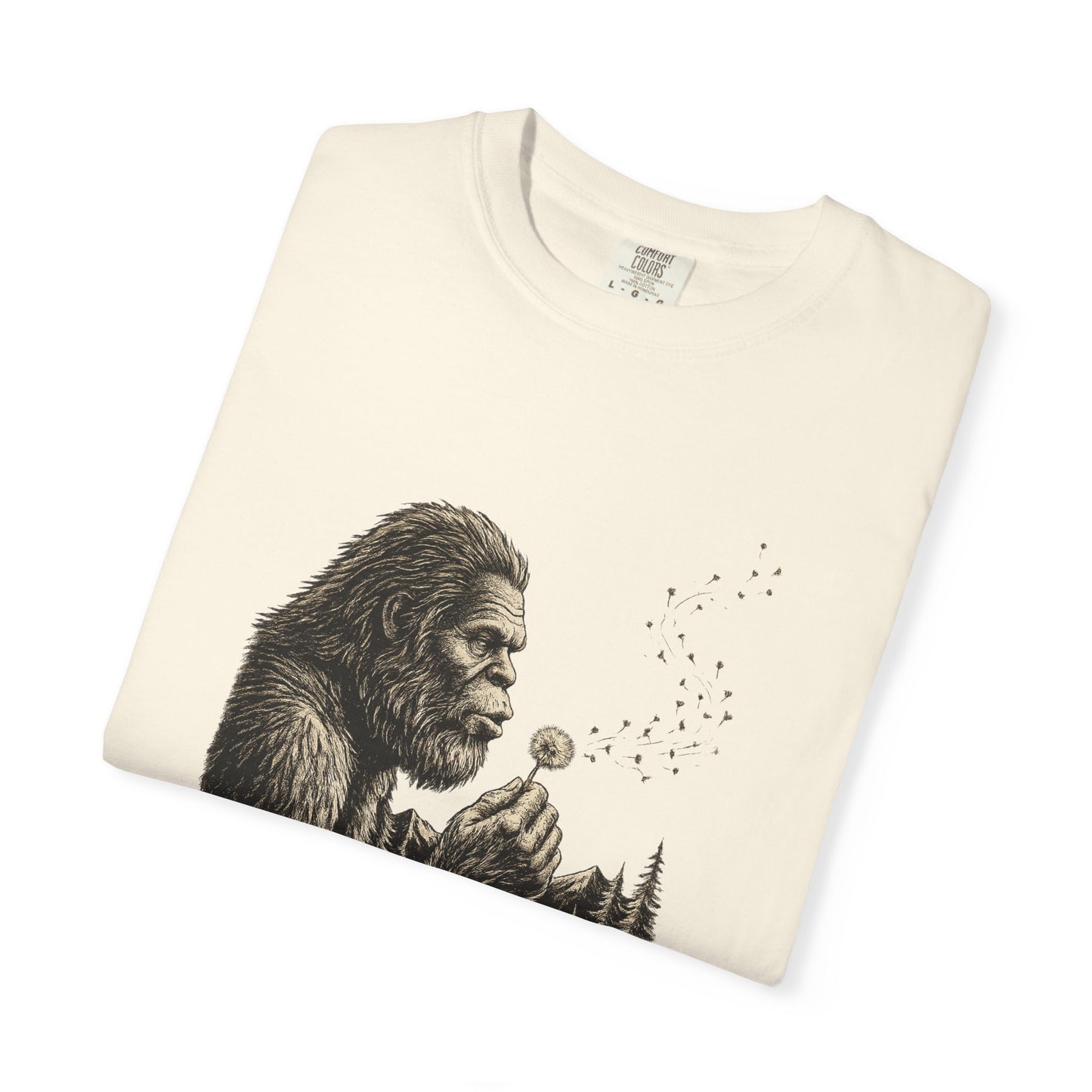 Bigfoot Blowing Dandelion Wish T-Shirt — Sasquatch Hiking Camper Tee