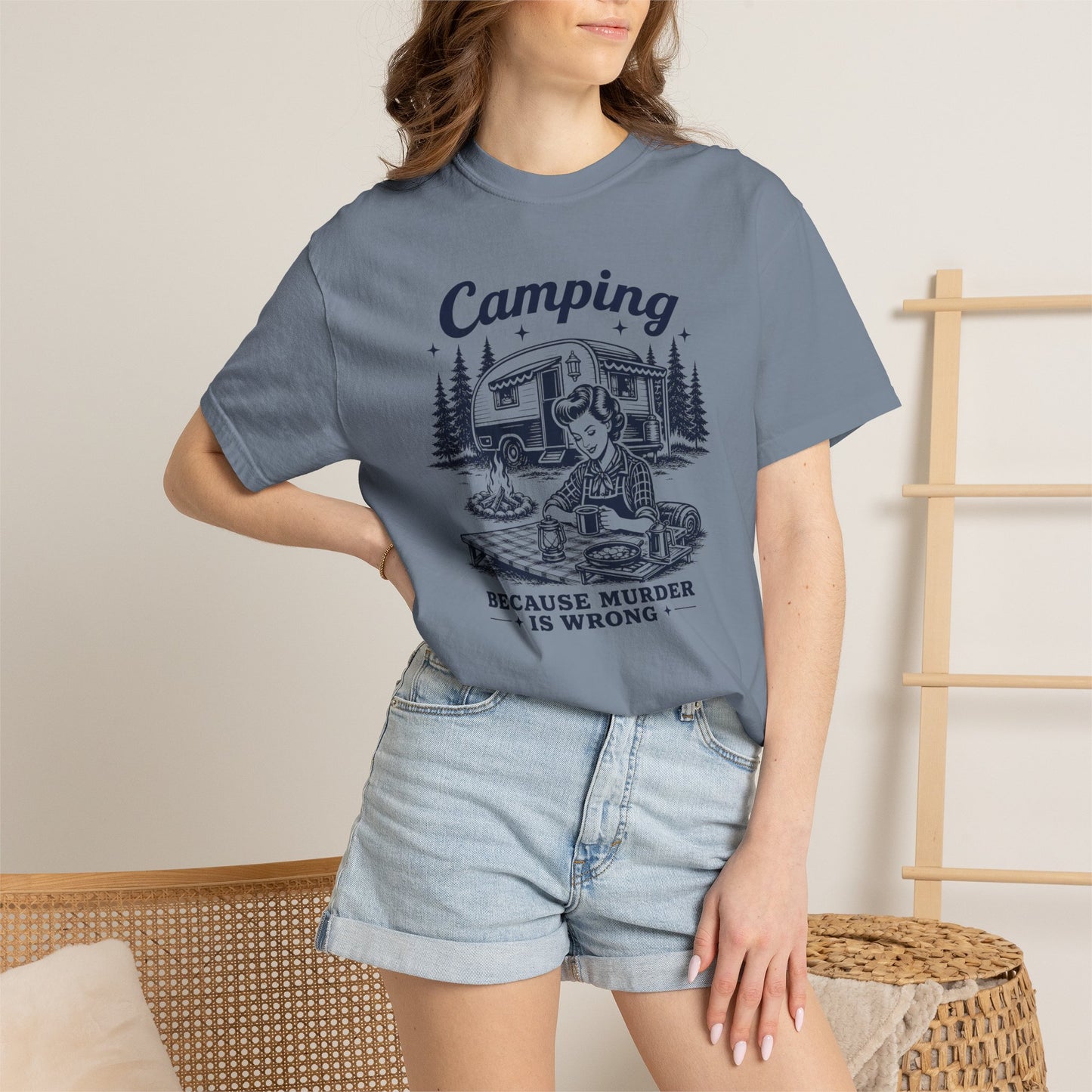 Camping Because Murder Is Wrong Vintage 1950s Camp T-Shirt