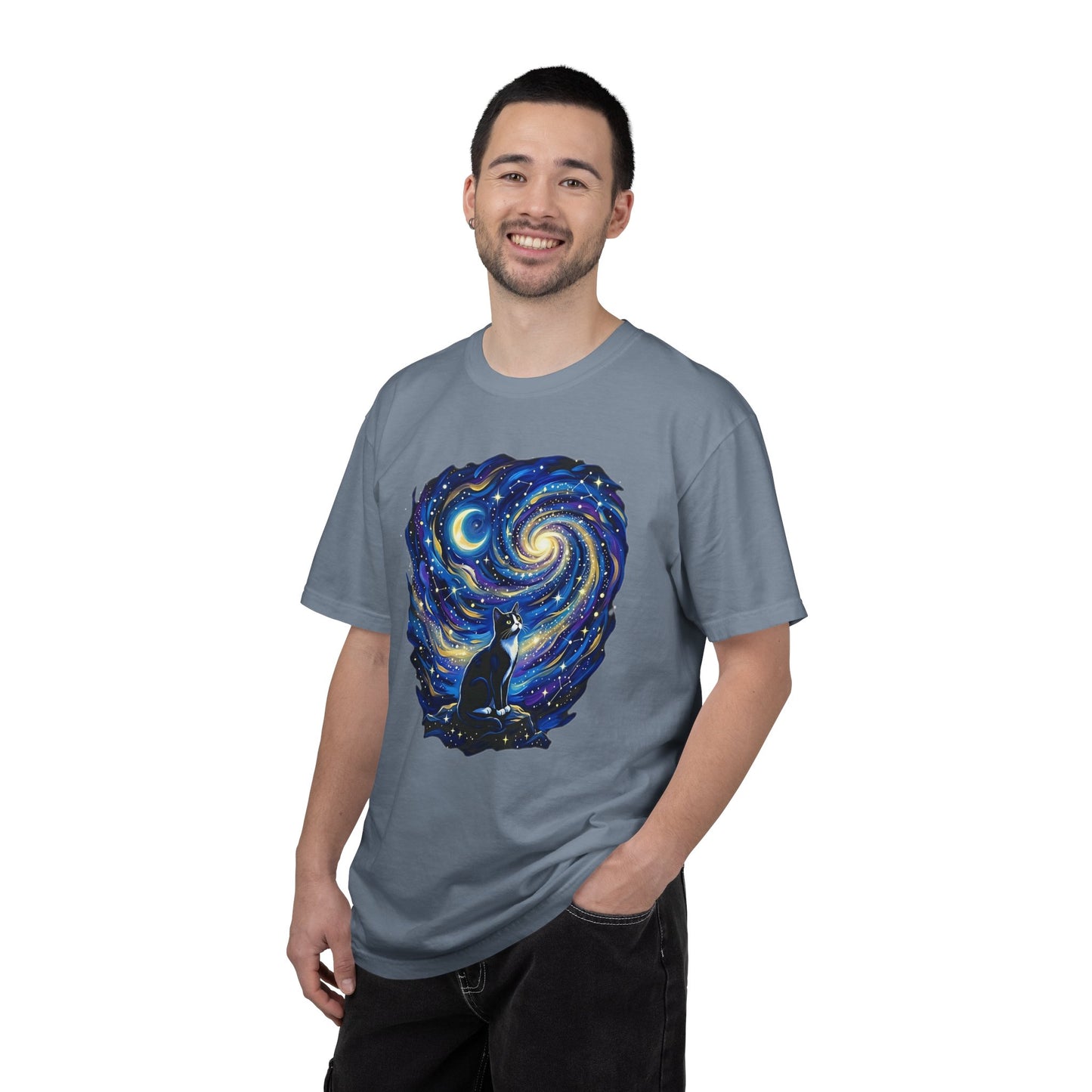 Purry Night Celestial Cat Shirt | Starry Night Cat Graphic T-Shirt