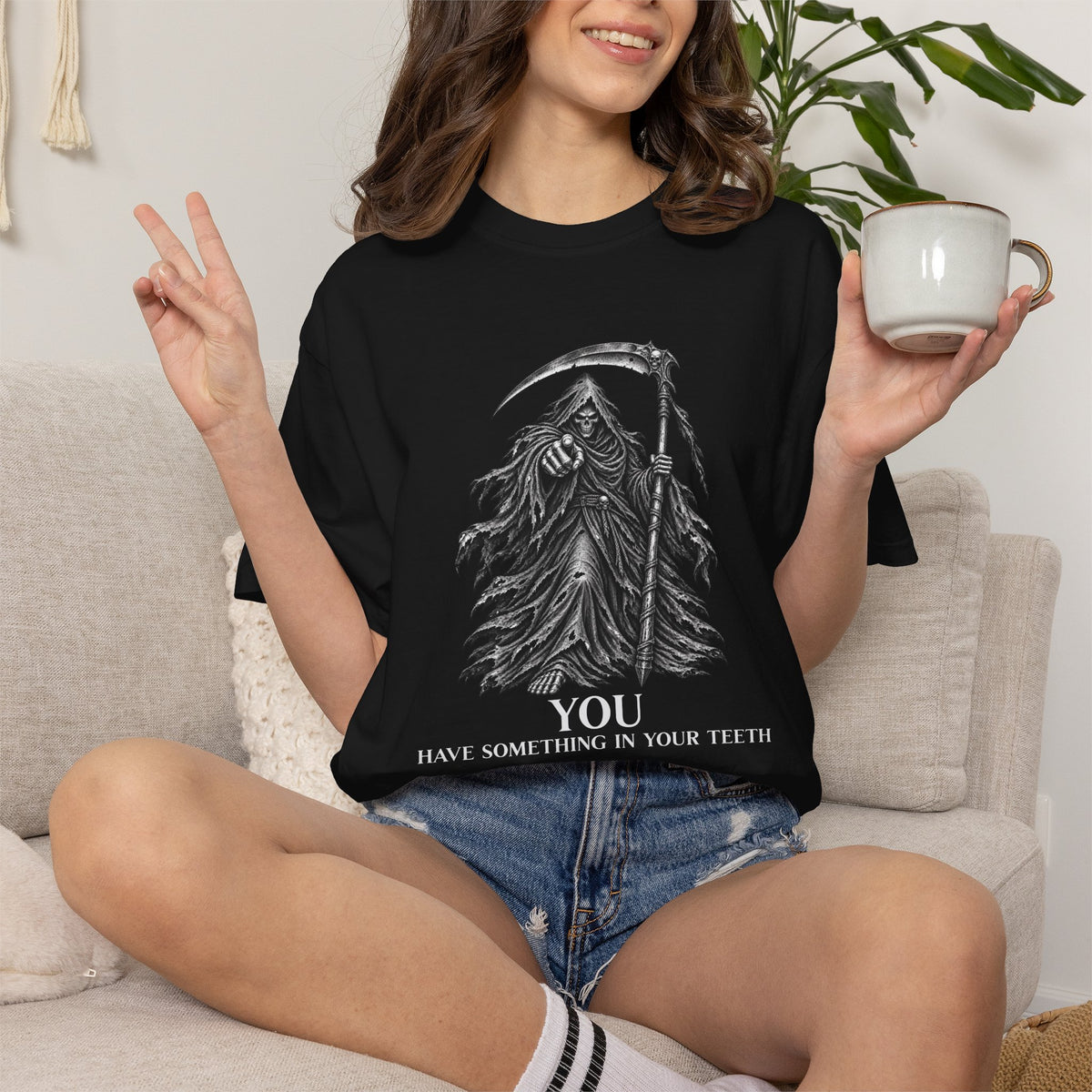 You Have Something in Your Teeth Funny Grim Reaper Graphic T-Shirt
