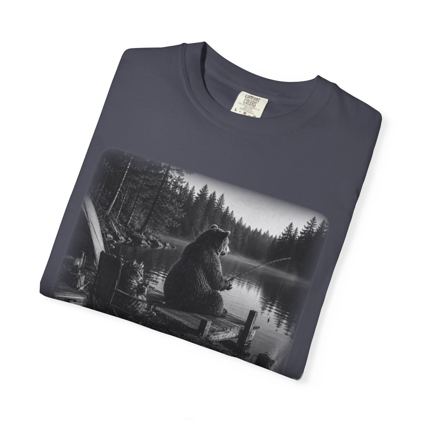 Bear and Cat Camping Shirt | Cozy Lake Fishing Graphic Tee