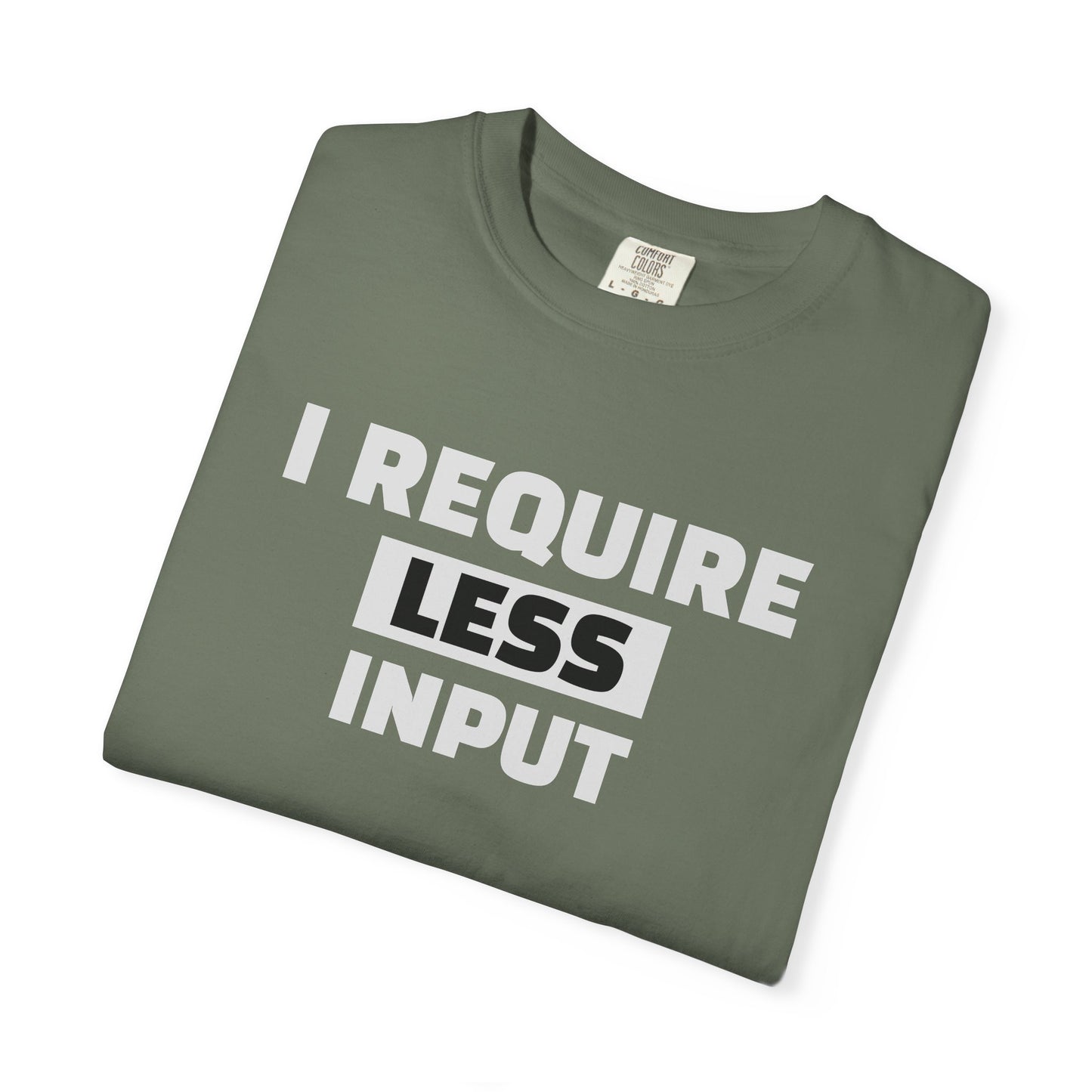 I Require Less Input T-Shirt — Minimalist Anti-Overstimulation Tee