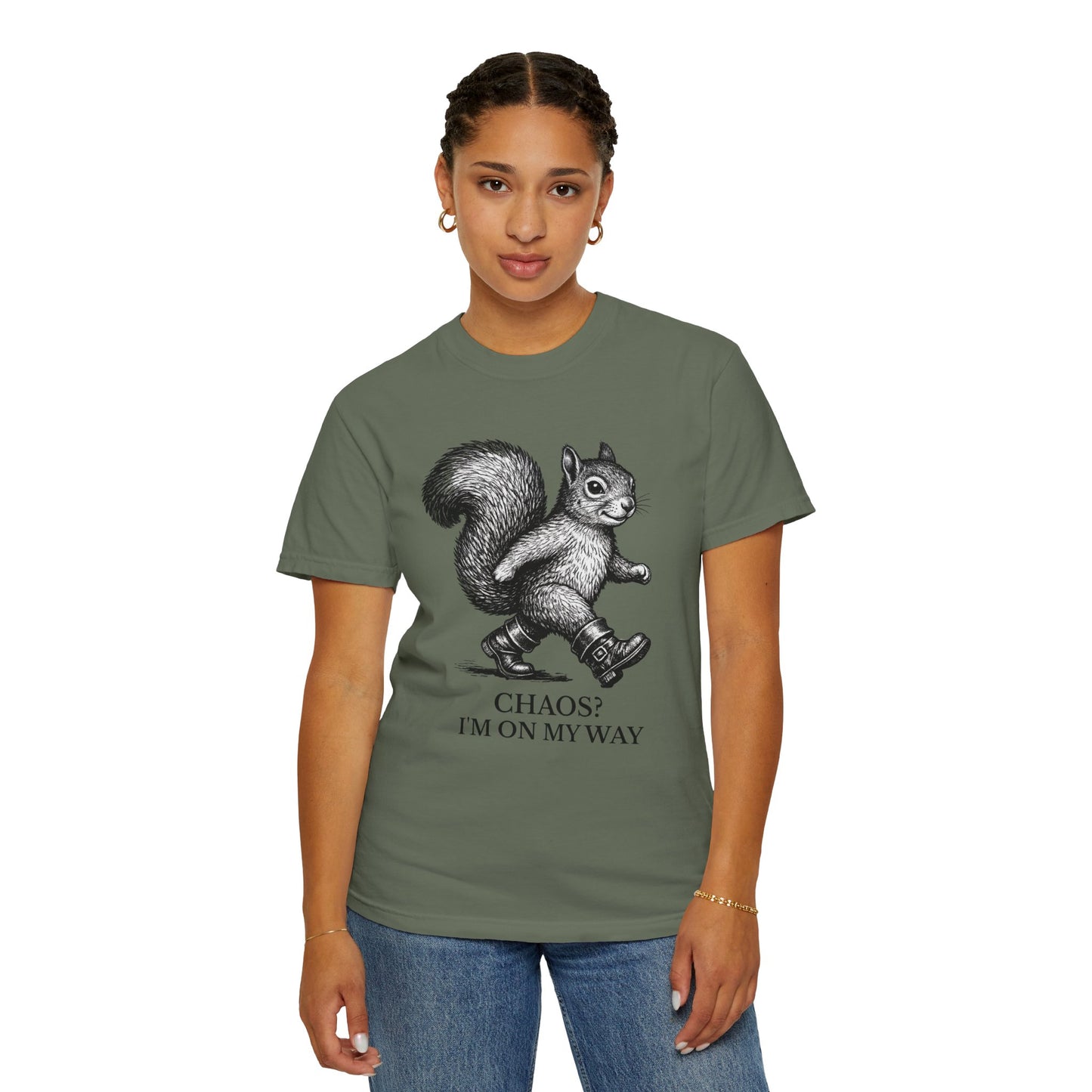 Chaos? I’m On My Way Squirrel T-Shirt | Funny Animal Graphic Tee