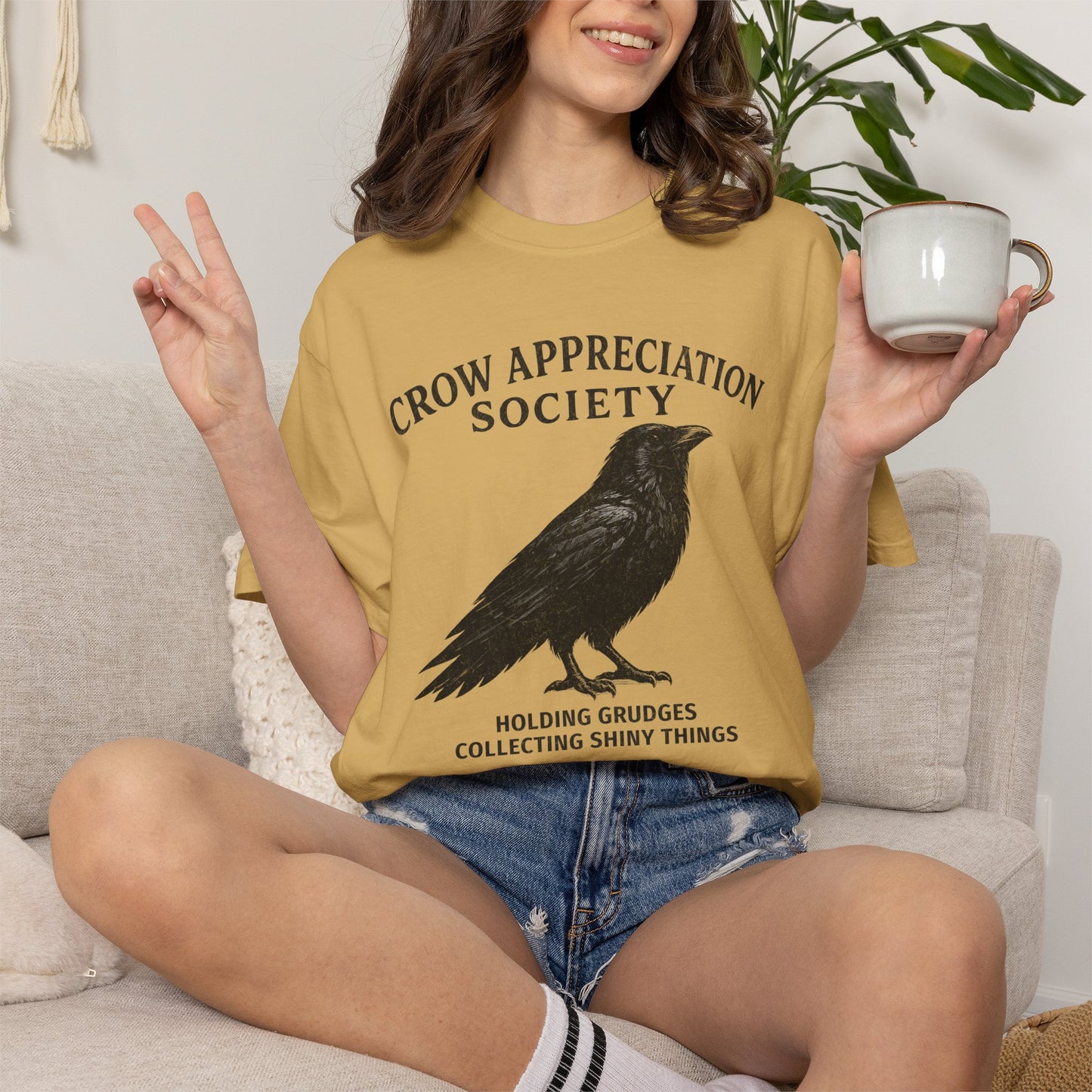 Crow Appreciation Society T-Shirt — 'Holding Grudges, Collecting Shiny Things' Funny Crow Graphic Tee