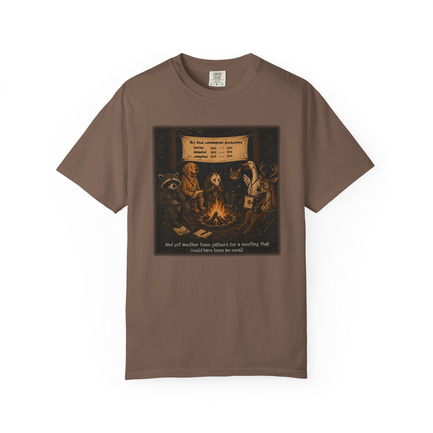 Campfire Meeting T-Shirt — “And Yet Another Team Gathers for a Meeting That Could Have Been an Email”