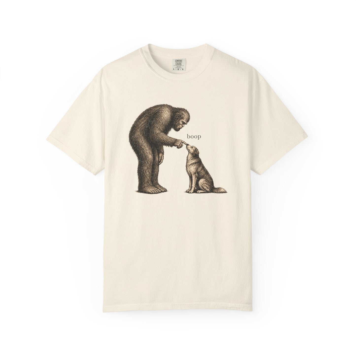 Bigfoot Booping Dog T-Shirt — Funny Sasquatch Tee for Dog Lovers