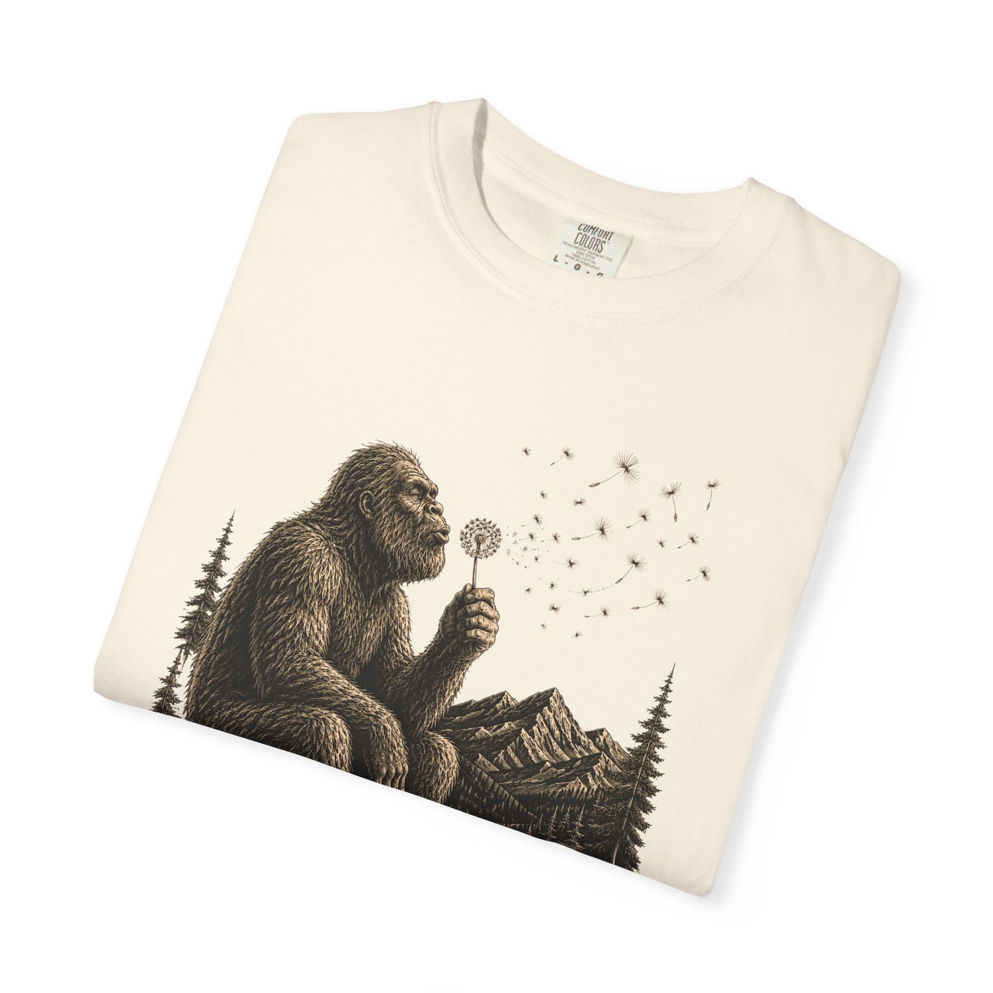 Bigfoot Dandelion T-Shirt, Peaceful Sasquatch Nature Woodland Graphic Tee