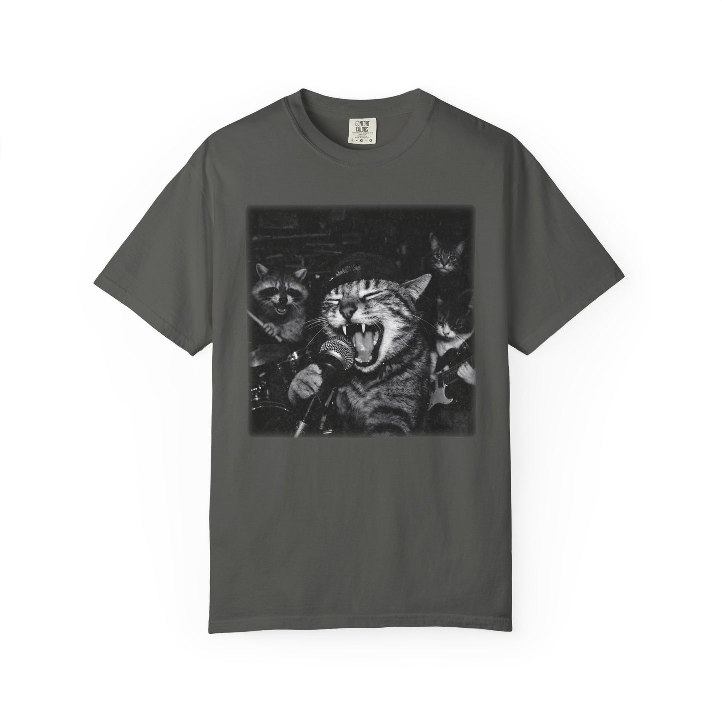 Garage Band Animals T-Shirt — 'Rocking Out' Cat & Squirrel Photorealistic Tee