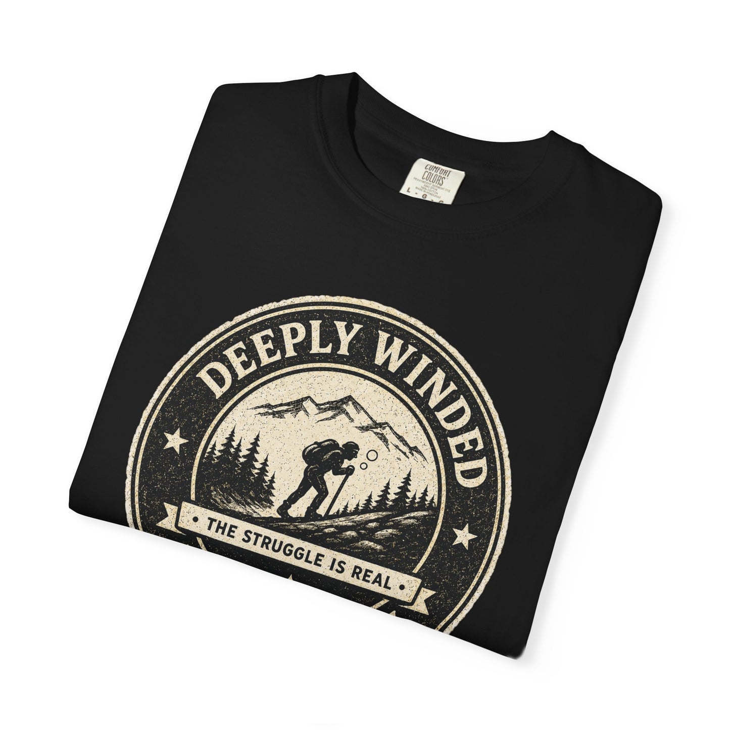 Deeply Winded Hiking Society T-Shirt — Playful Hiker Badge Design