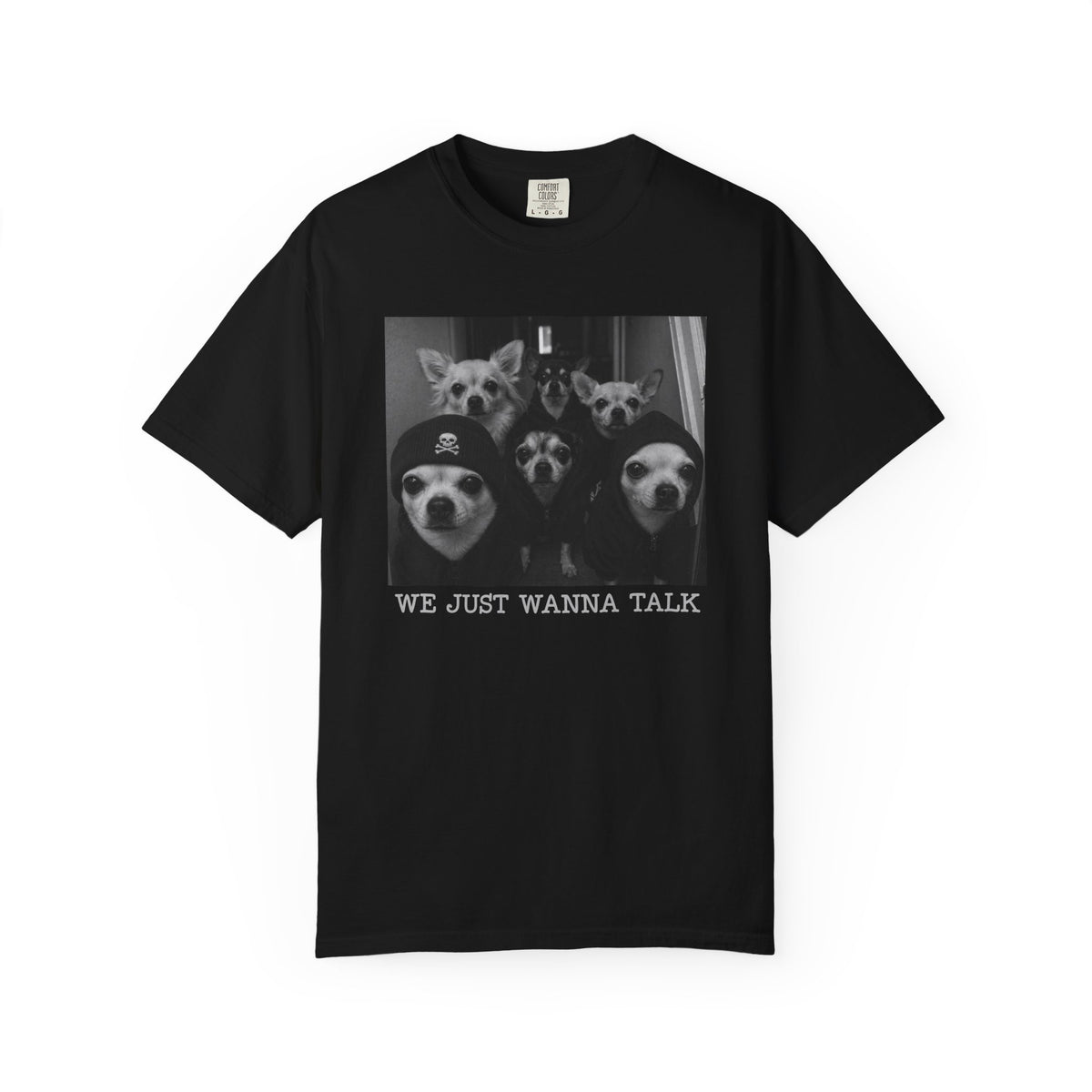 Vintage Chihuahua Photo 'We Just Wanna Talk' Dog T-Shirt