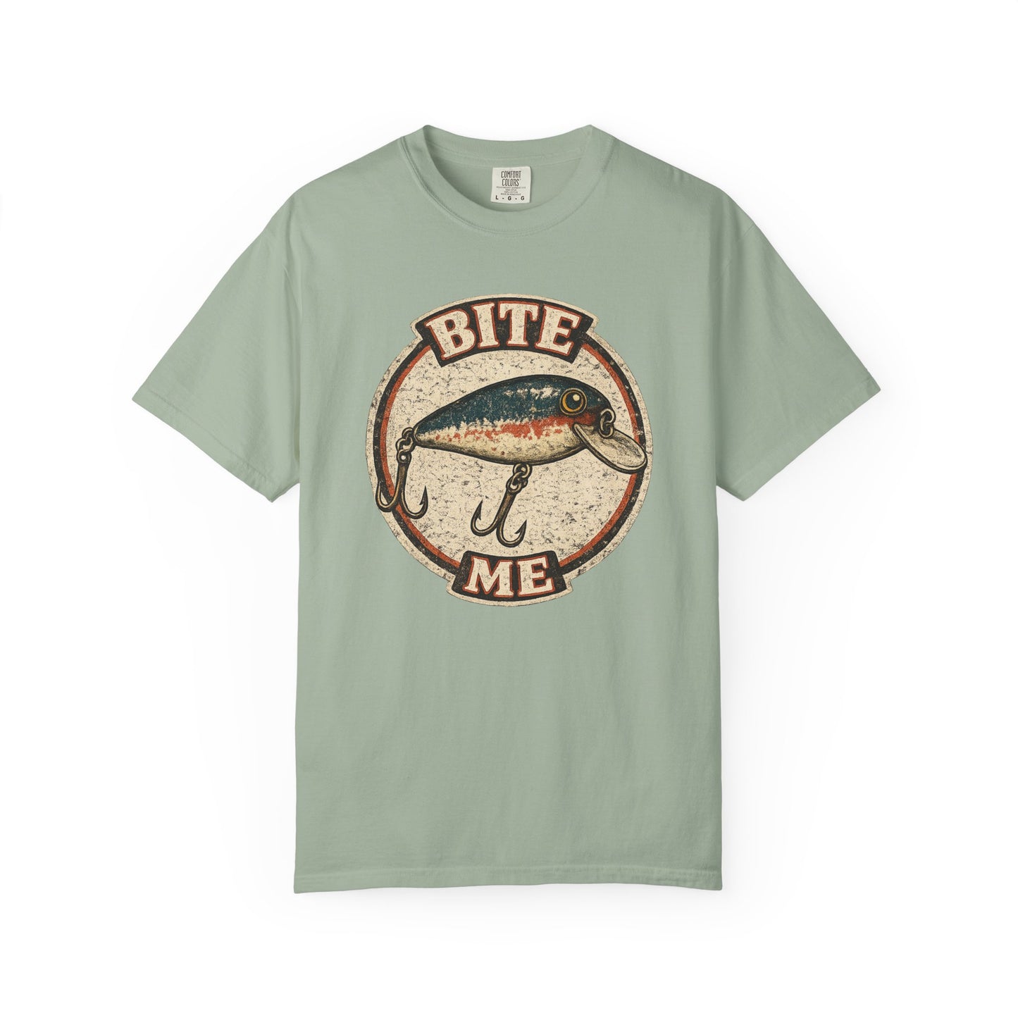 Vintage "Bite Me" Fishing Lure Badge T-Shirt