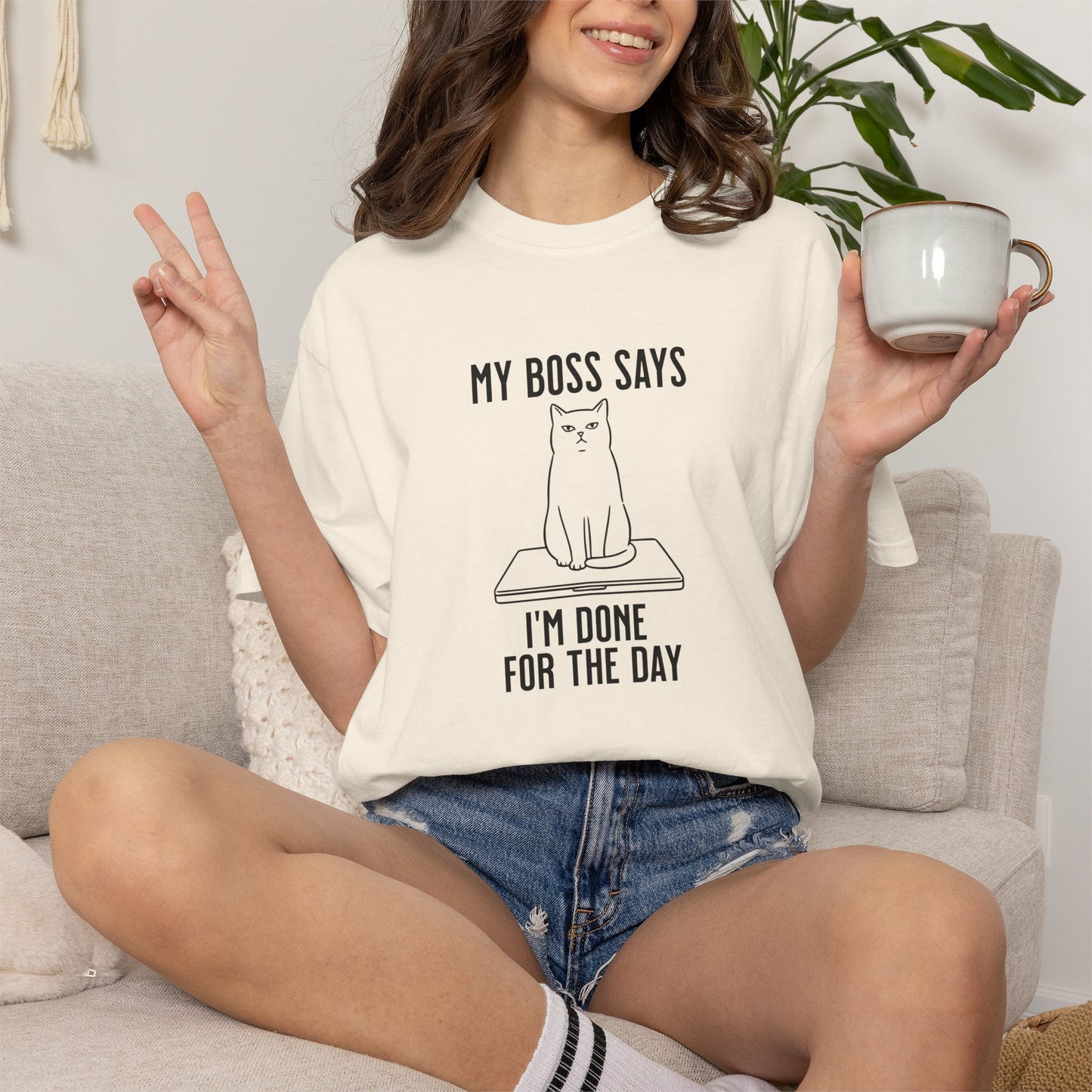 Anti-Hustle Cat T-Shirt — "My Boss Says I'm Done for the Day"